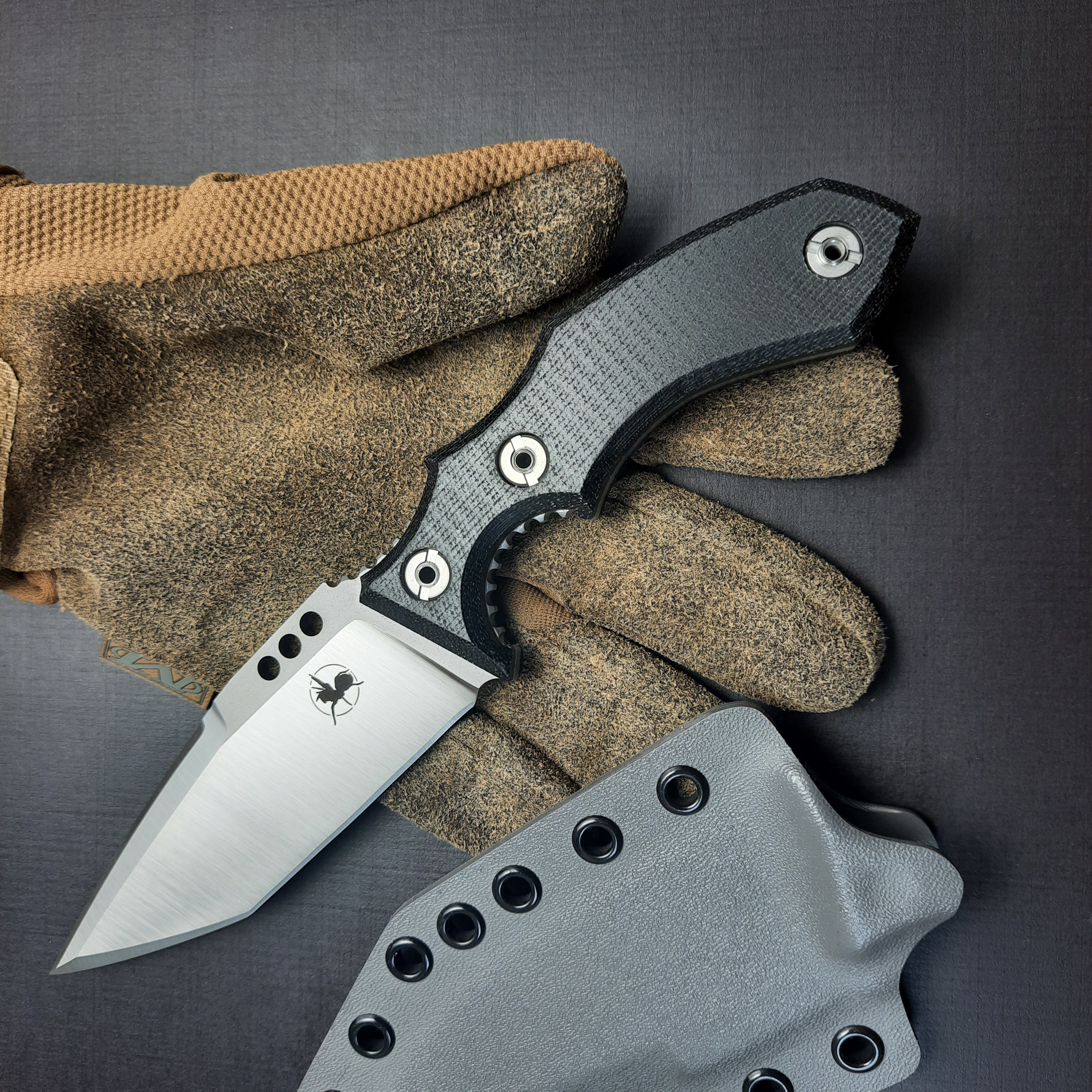 Atrax Rogue Tactical Knife with Black Canvas Micarta Handle & Silver satin finish