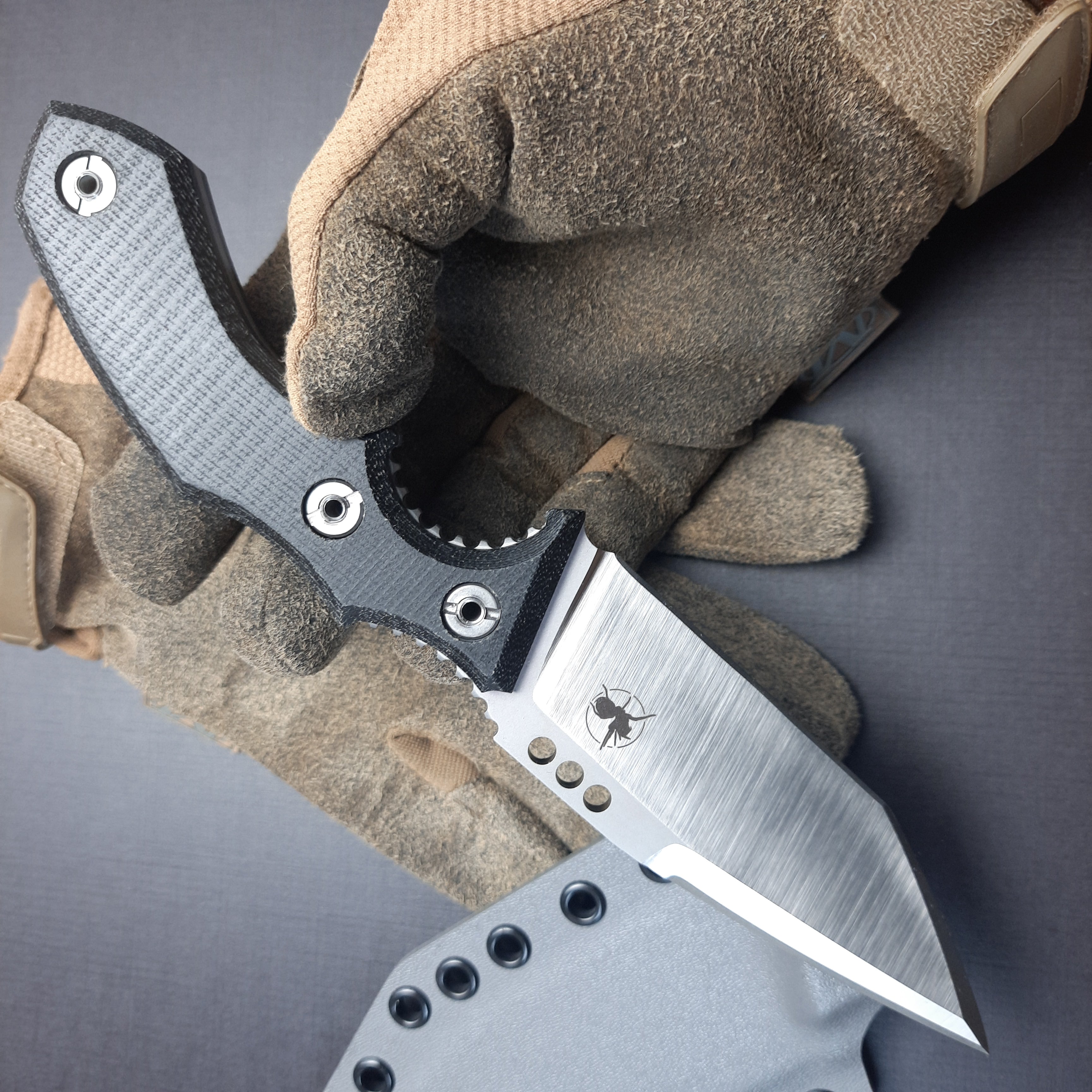 Atrax Rogue Tactical Knife with Black Canvas Micarta Handle & Silver satin finish