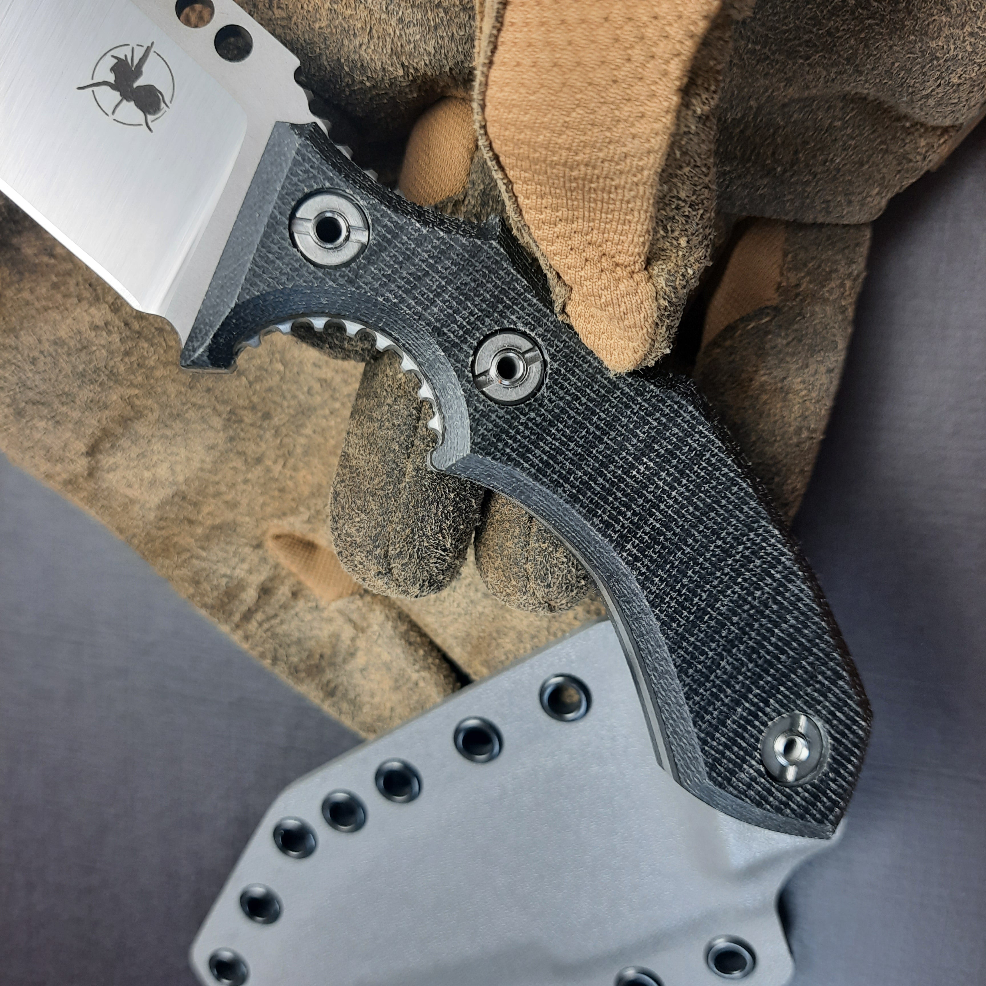 Atrax Rogue Tactical Knife with Black Canvas Micarta Handle & Silver satin finish