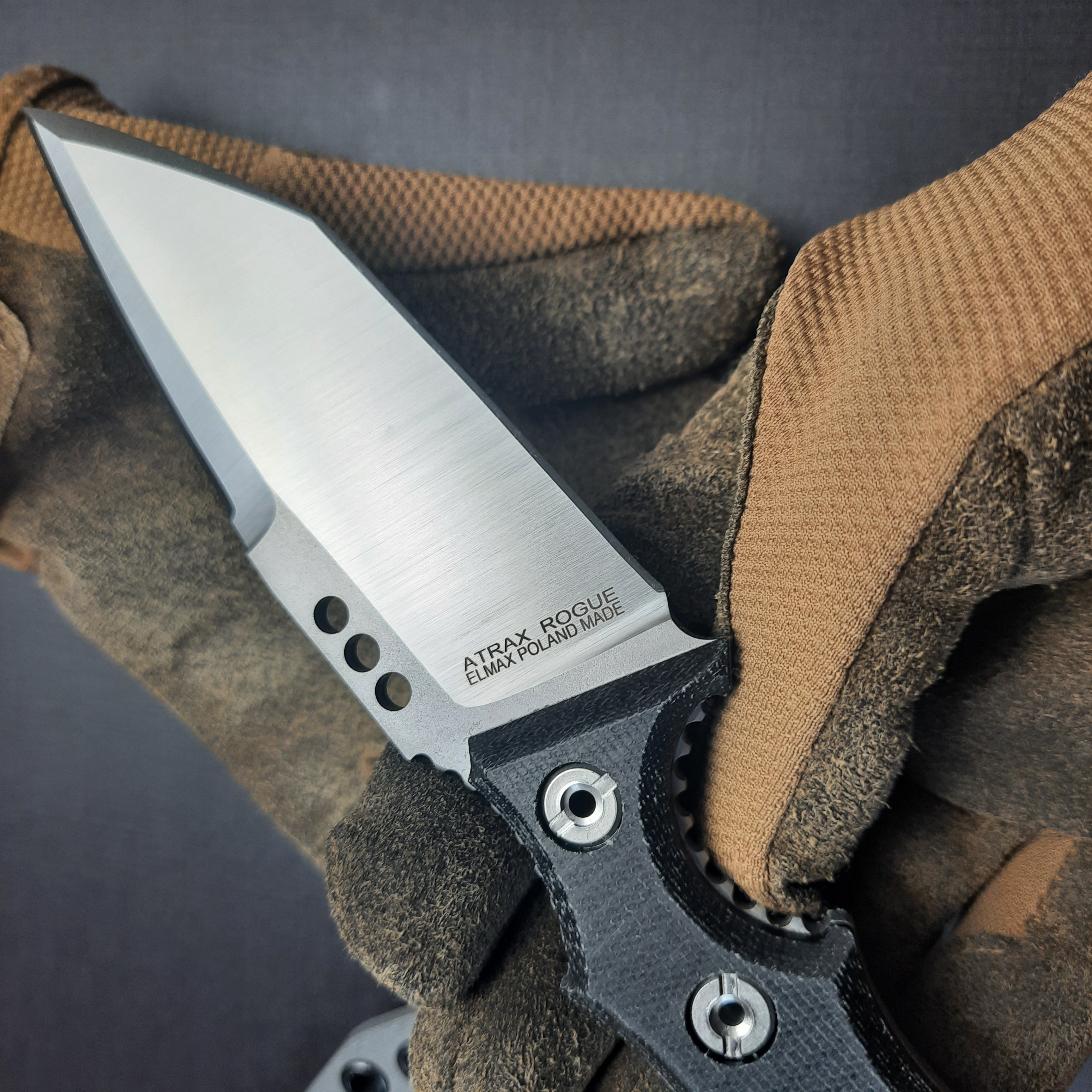Atrax Rogue Tactical Knife with Black Canvas Micarta Handle & Silver satin finish