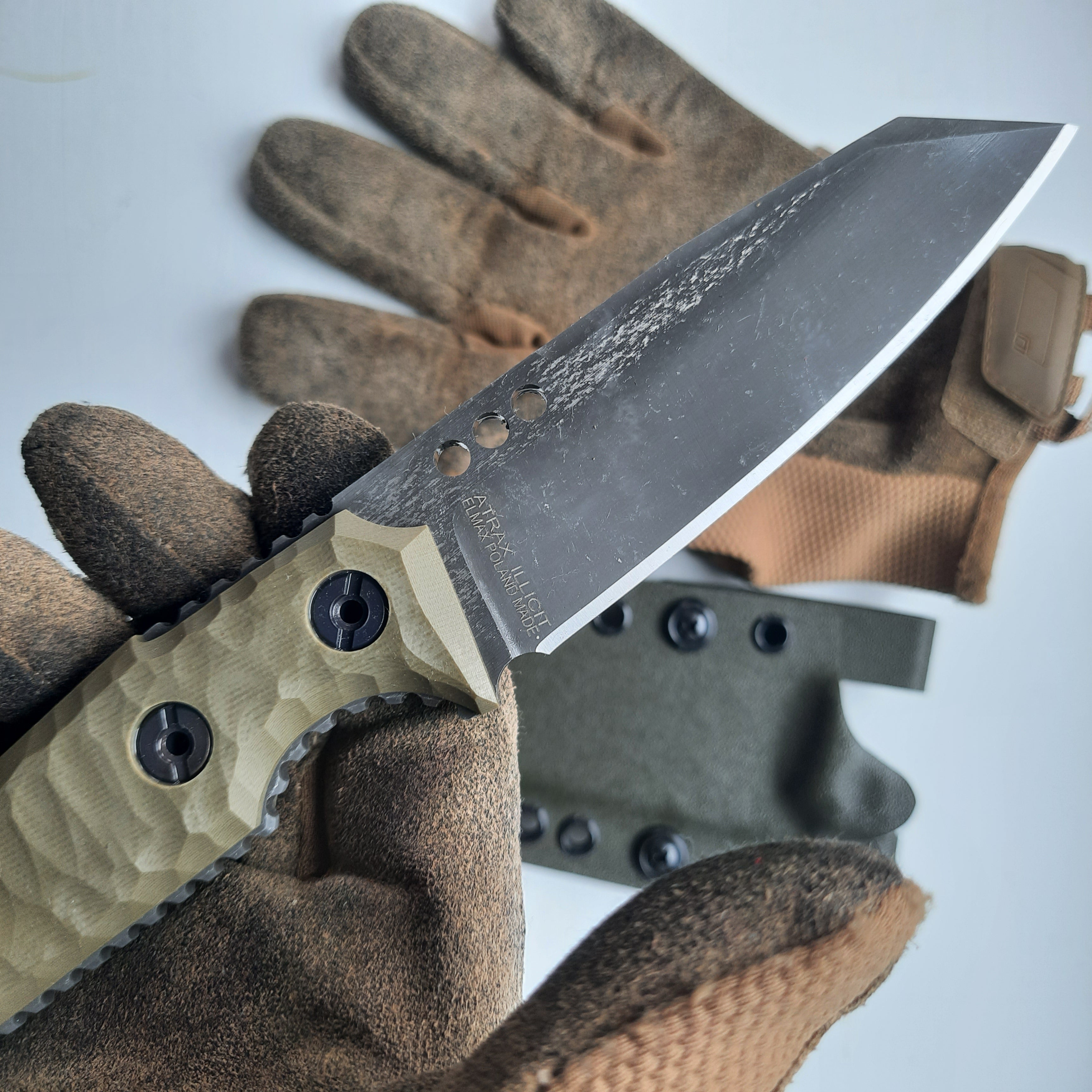 Atrax ILLICIT Tactical Knife Stonewashed with OD Green Handle