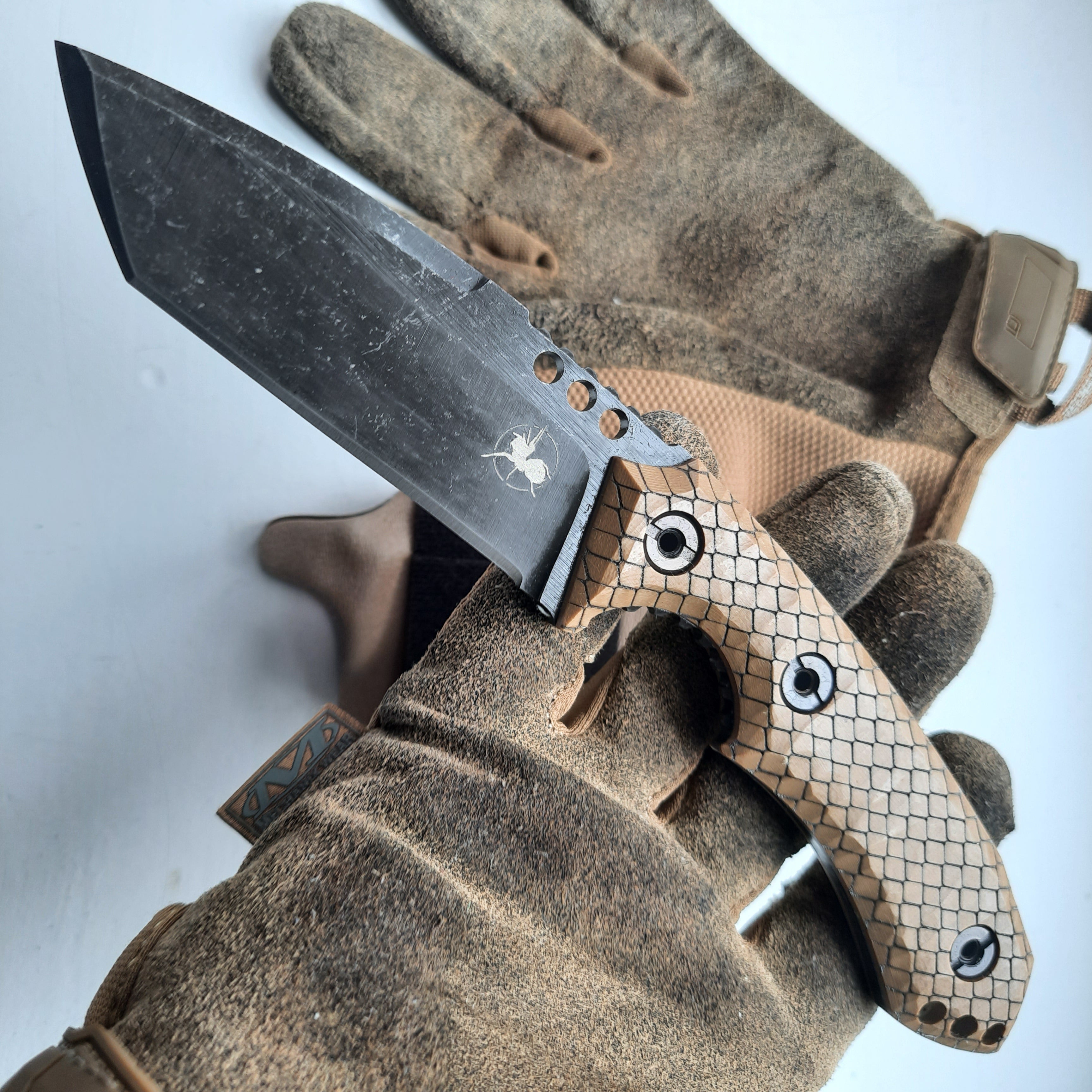 Atrax BOA Tactical Knife Stonewashed with Brown G10 Handle