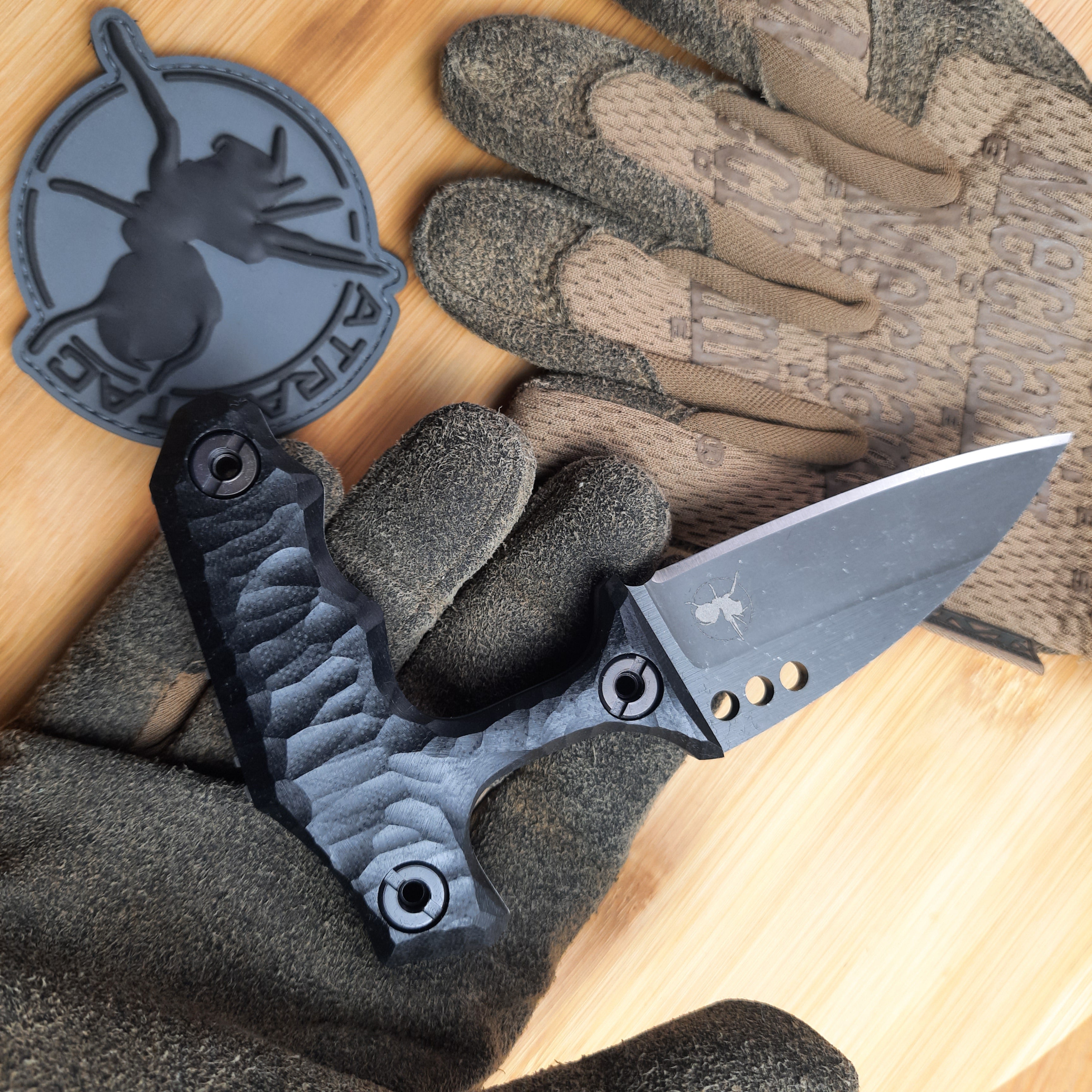 Atrax MORBIUS Tactical Push Knife with Black Handle & Stonewashed steel finish
