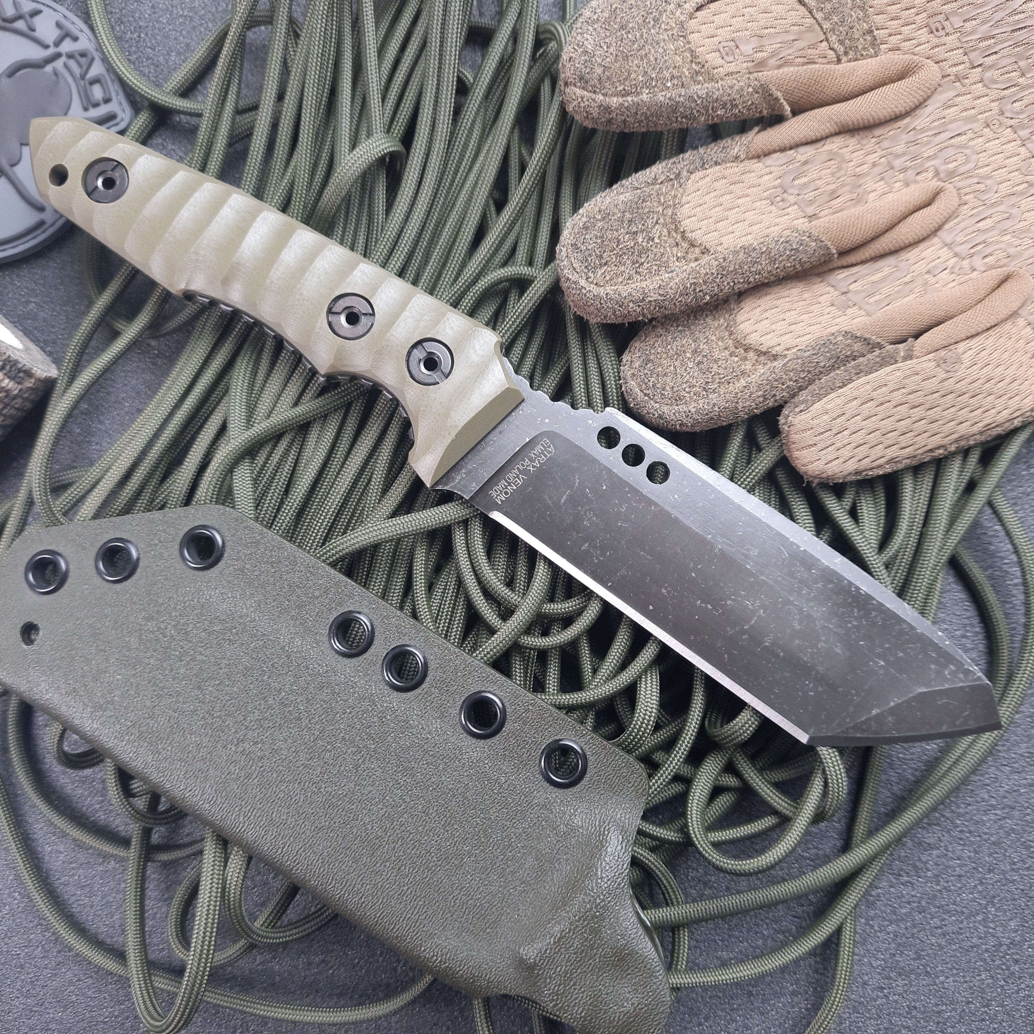 Atrax Venom Tactical & Daycare Knife Stonewashed with OD Green G10 Handle