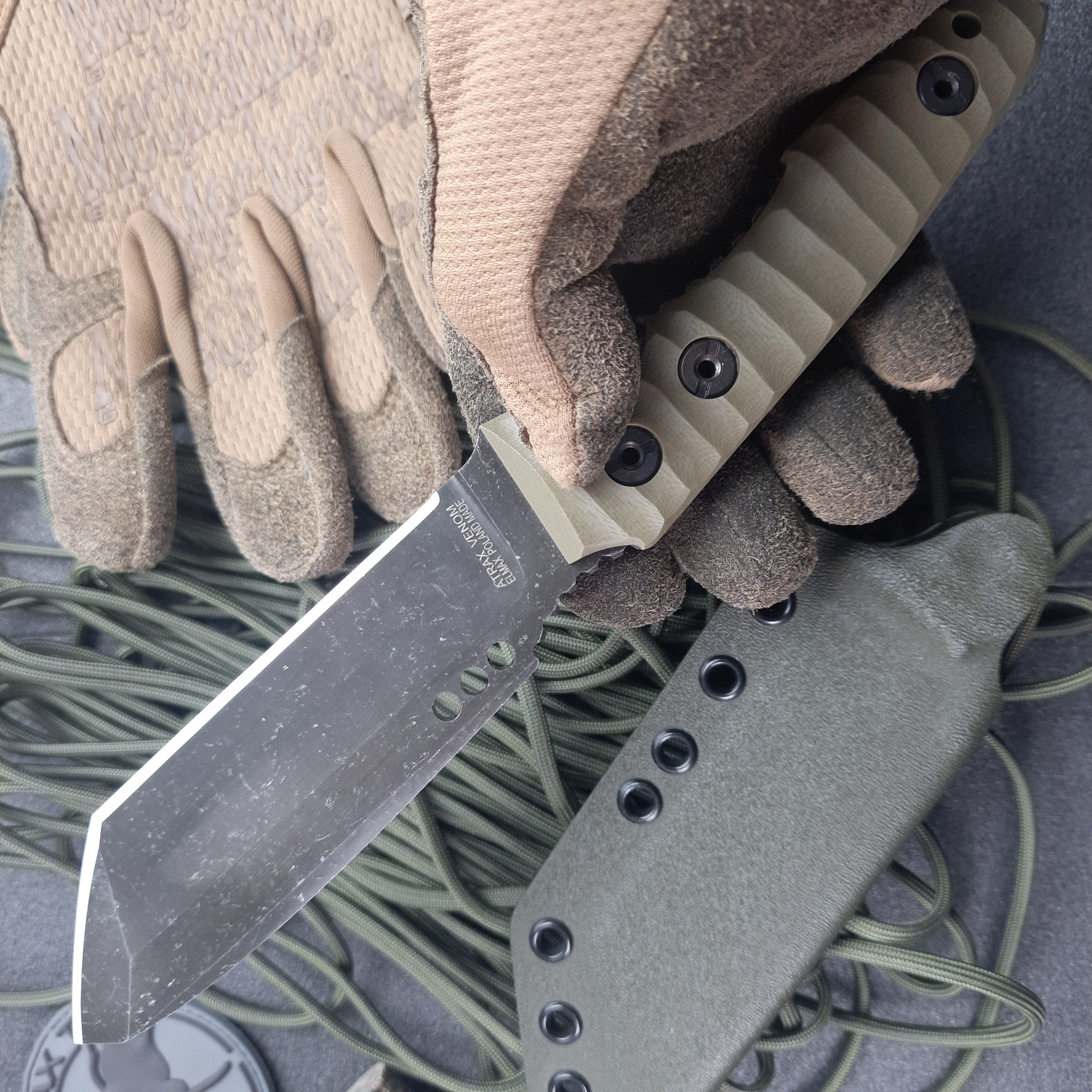 Atrax Venom Tactical & Daycare Knife Stonewashed with OD Green G10 Handle