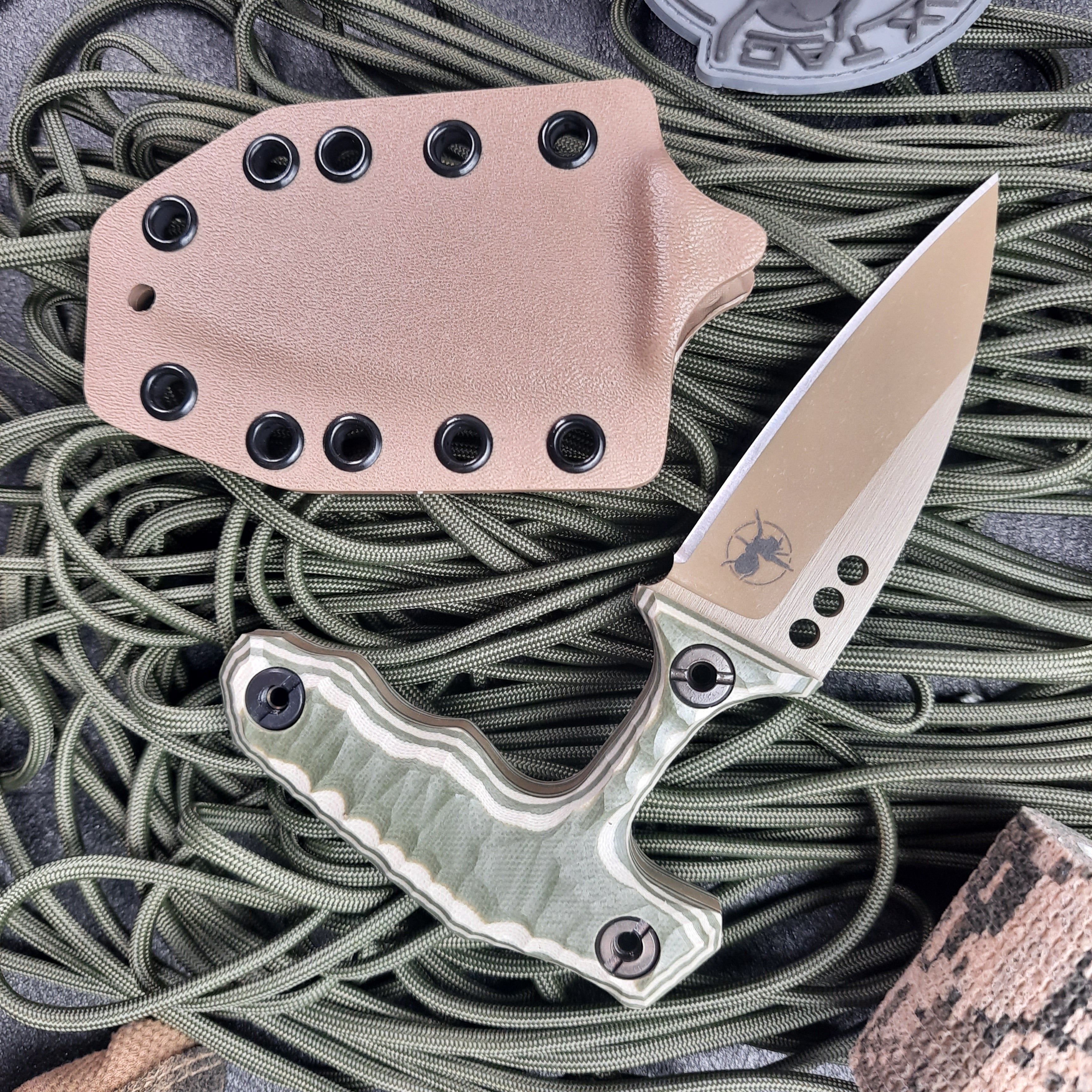 Atrax MORBIUS Tactical Push Knife with Olive/Tan Handle & FDE Cerakote steel finish