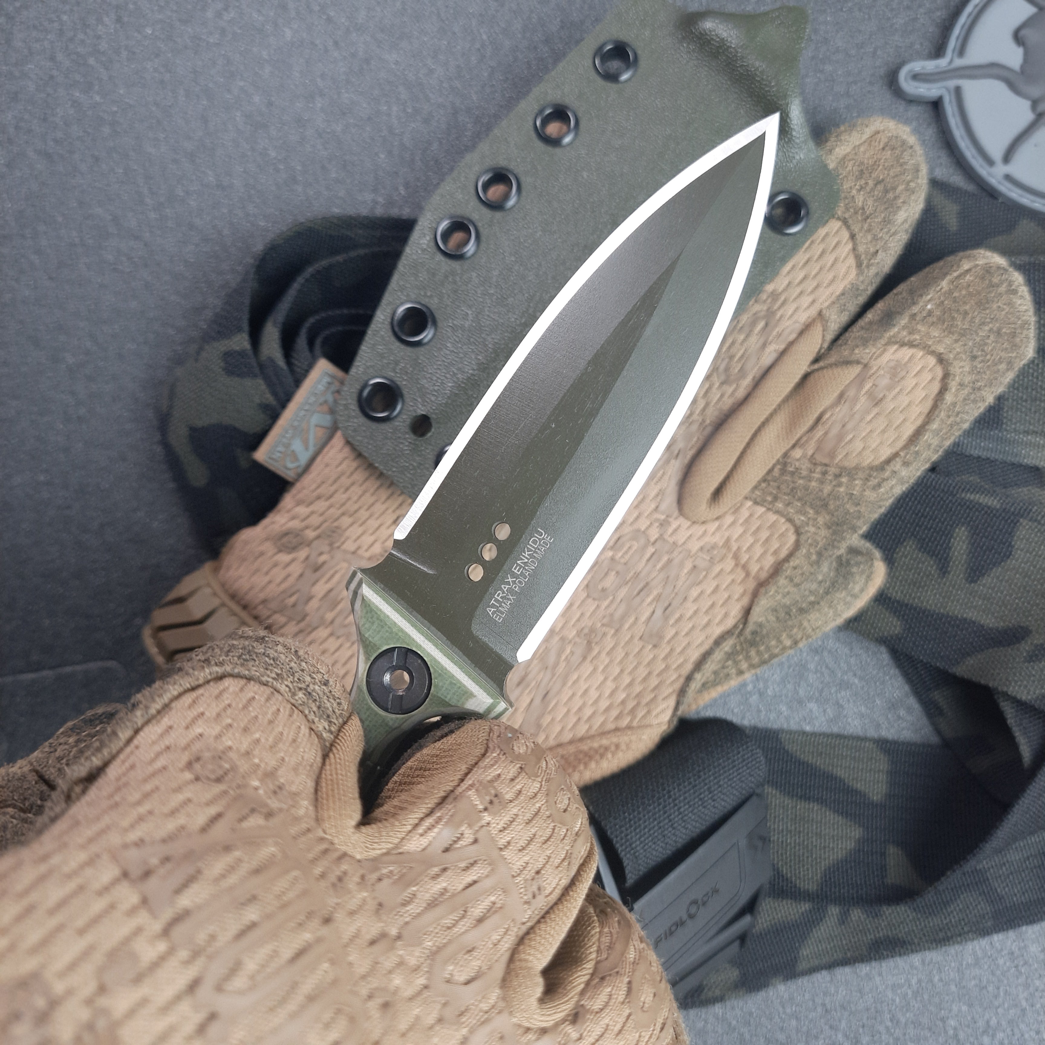 Atrax ENKIDU Tactical Push Knife with Olive/Tan Handle & Olive Cerakote finish