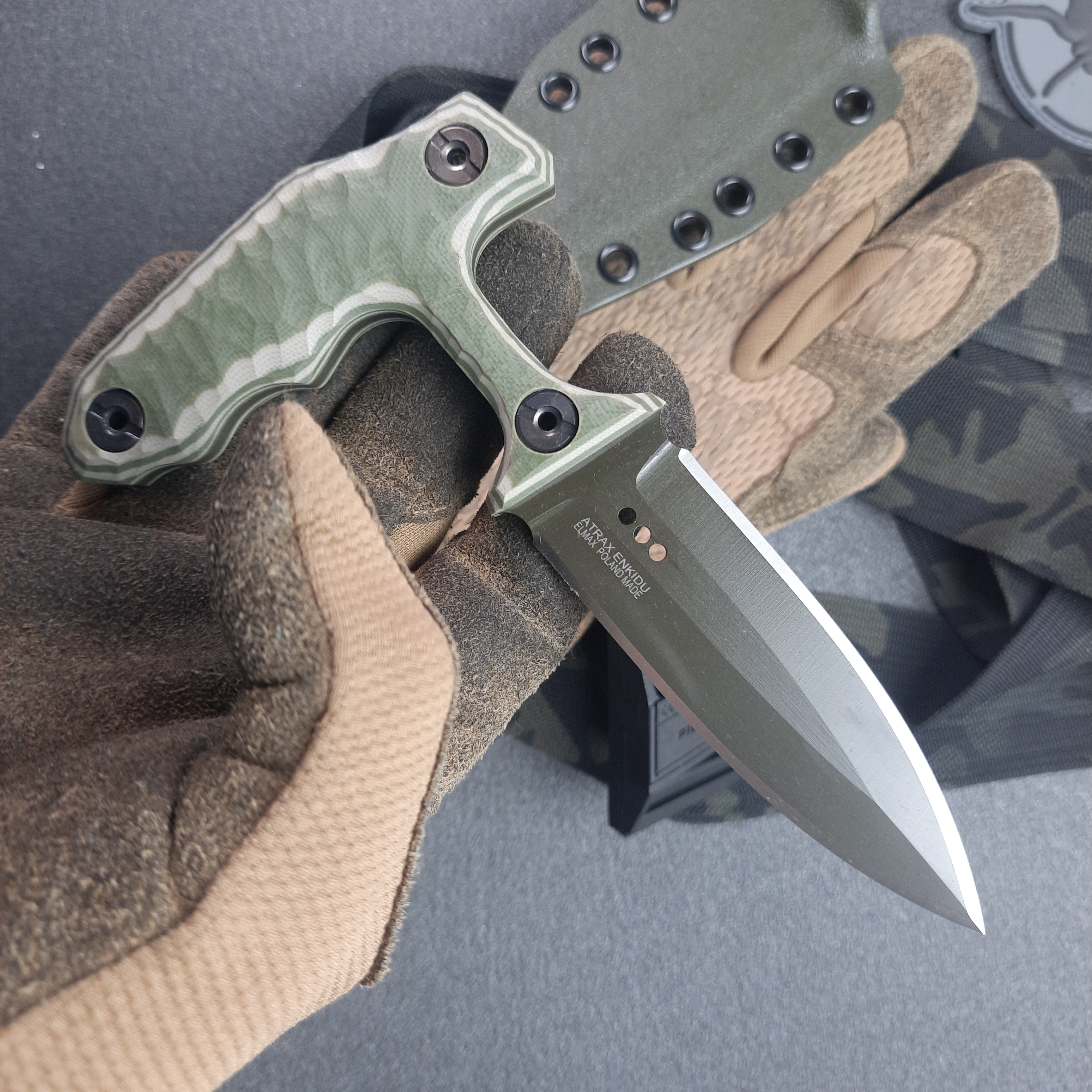 Atrax ENKIDU Tactical Push Knife with Olive/Tan Handle & Olive Cerakote finish