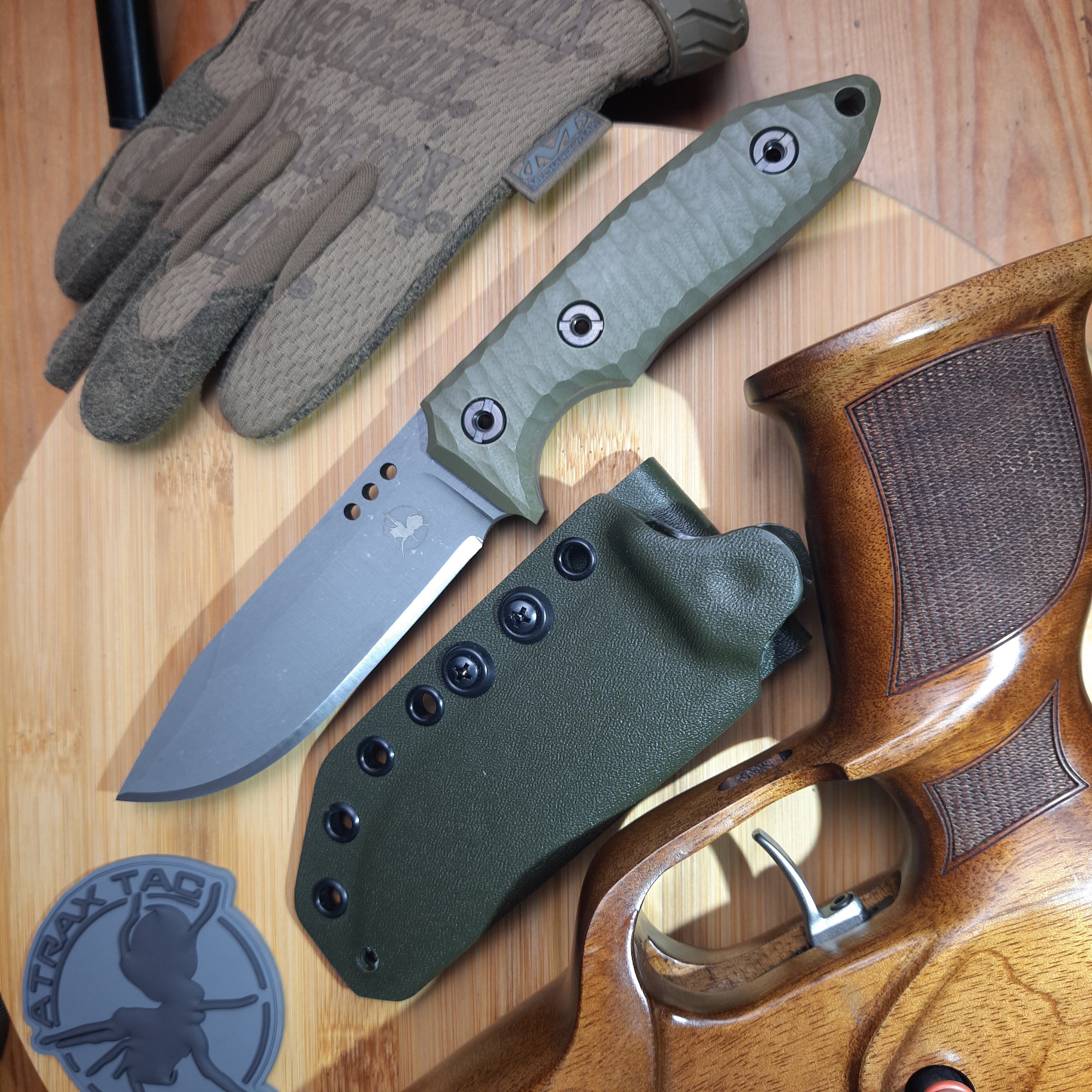 Atrax WASP Stonewashed EDC Knife with OD Green G10 handle and Olive Kydex