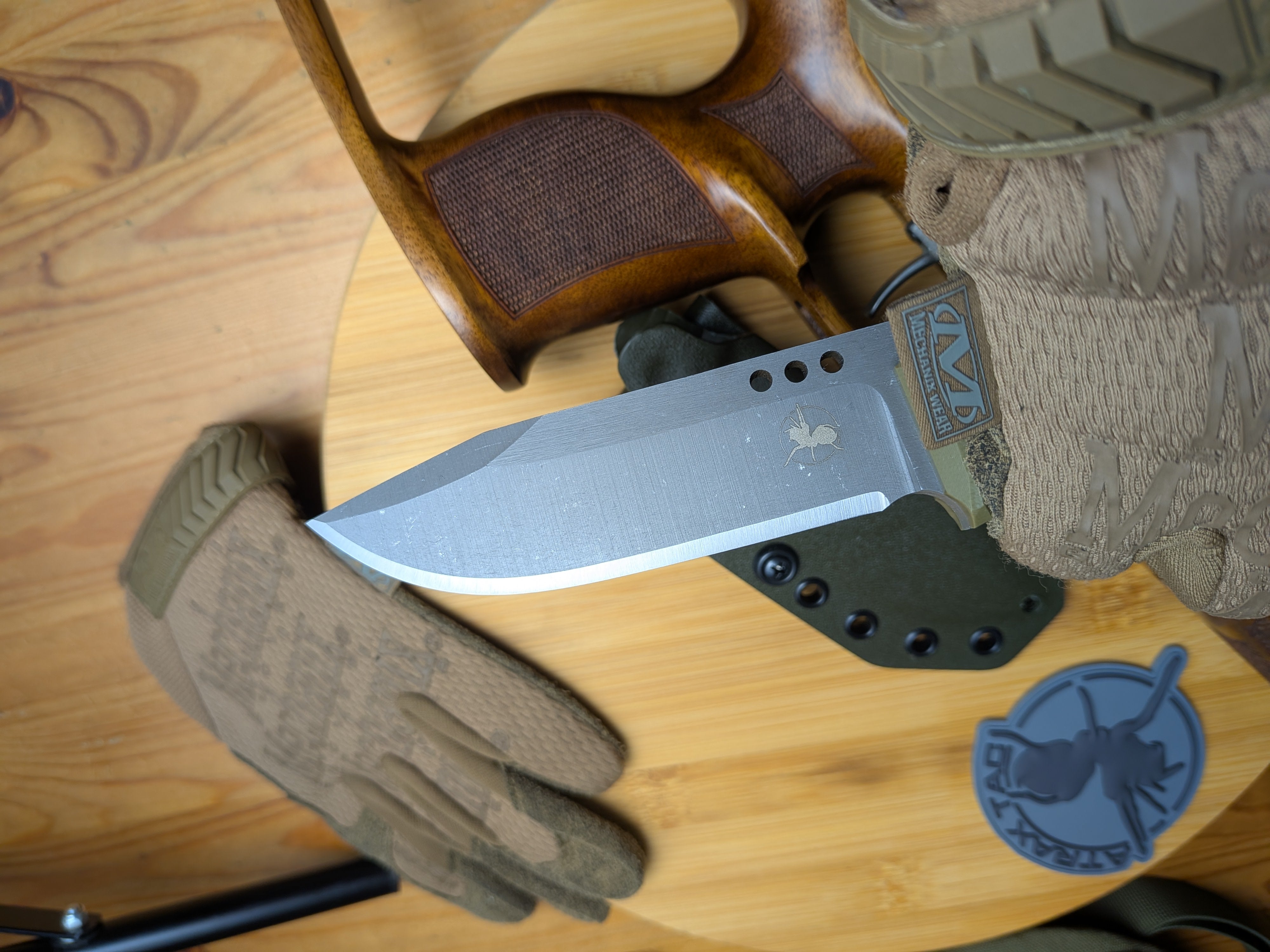 Atrax WASP Stonewashed EDC Knife with OD Green G10 handle and Olive Kydex