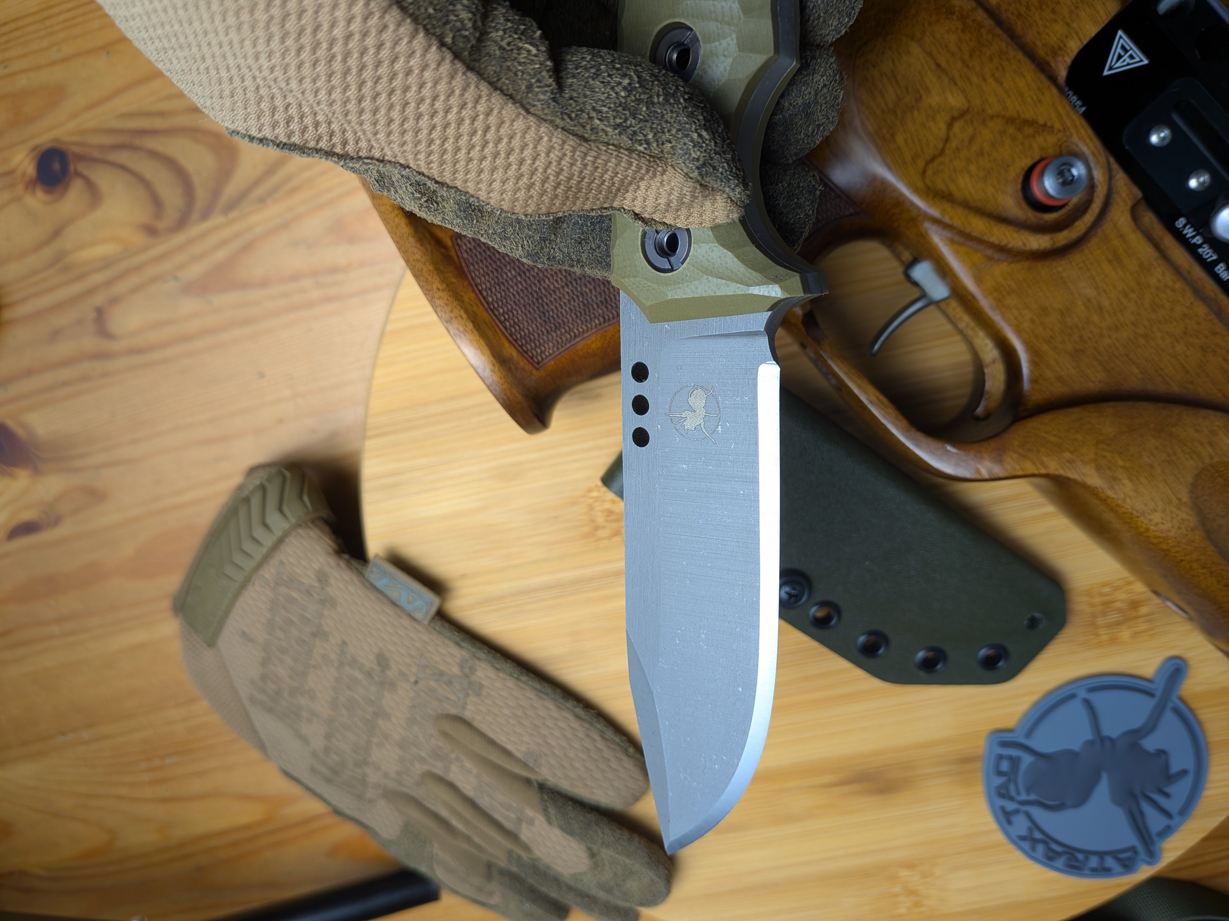 Atrax WASP Stonewashed EDC Knife with OD Green G10 handle and Olive Kydex