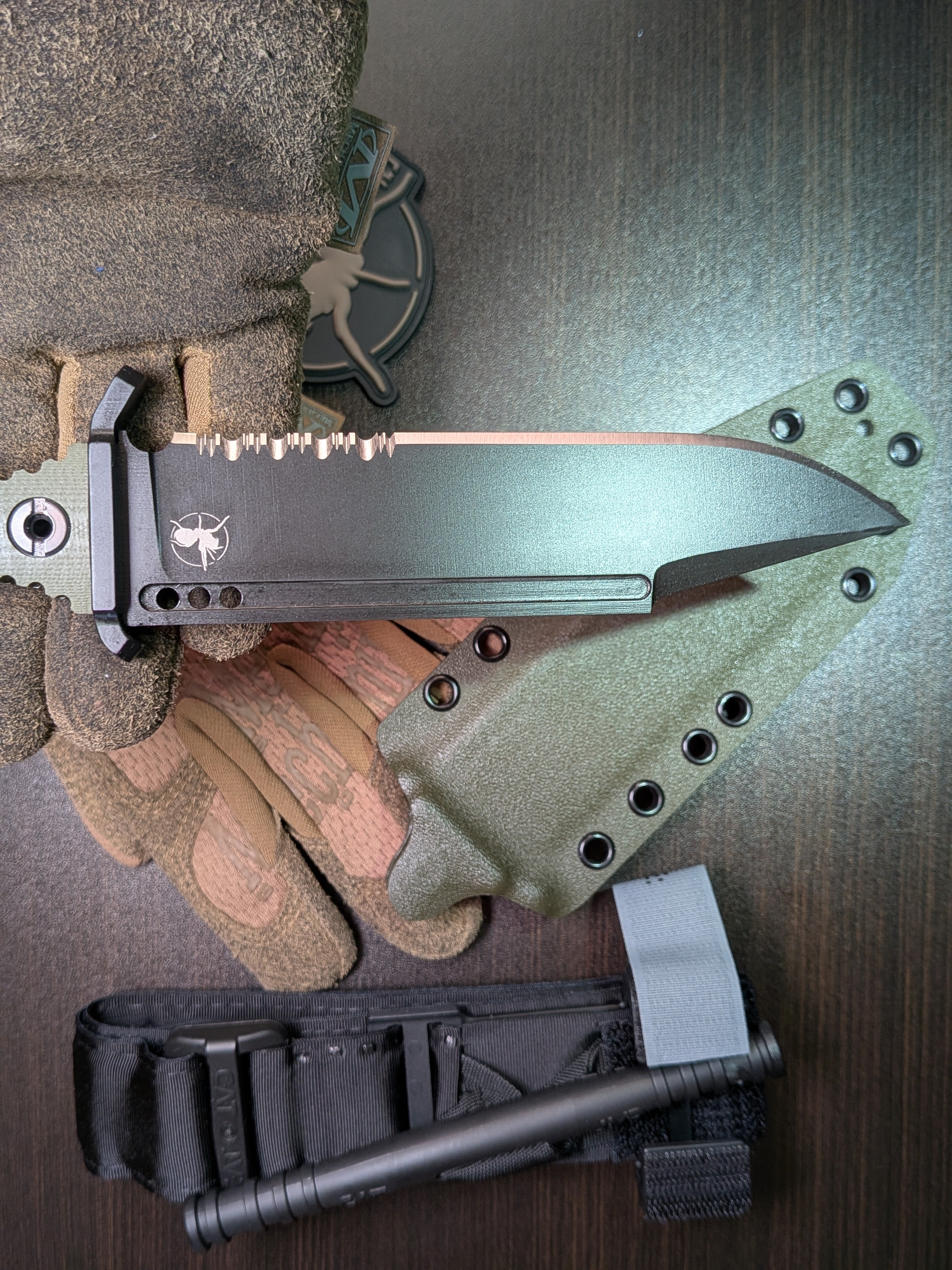 Atrax GPOINT Tactical Knife with OLIVE G10 HANDLE & Armor Black Cerakote steel finish