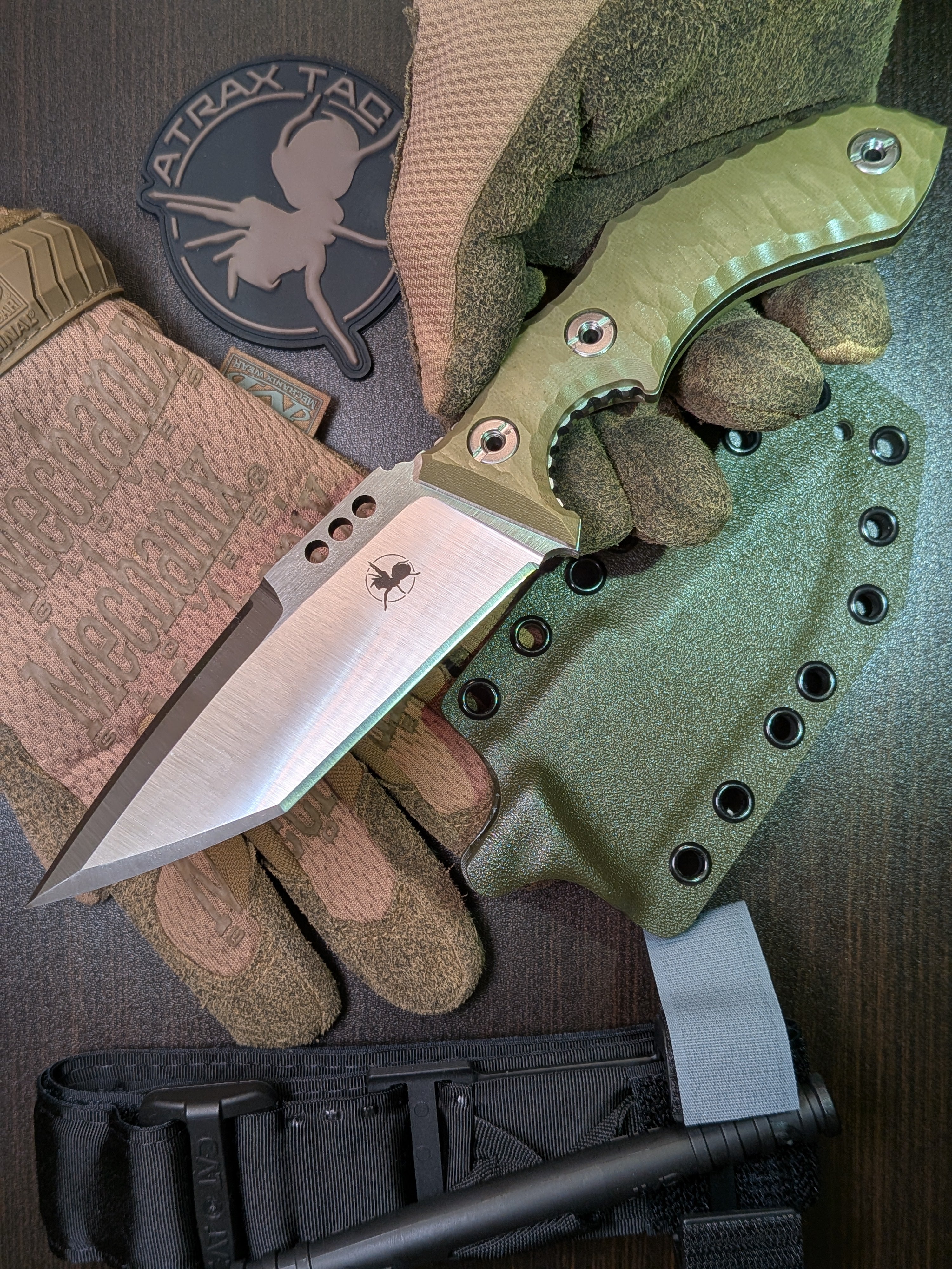 Atrax Rogue Tactical Knife with OD Green G10 Handle & Silver satin finish