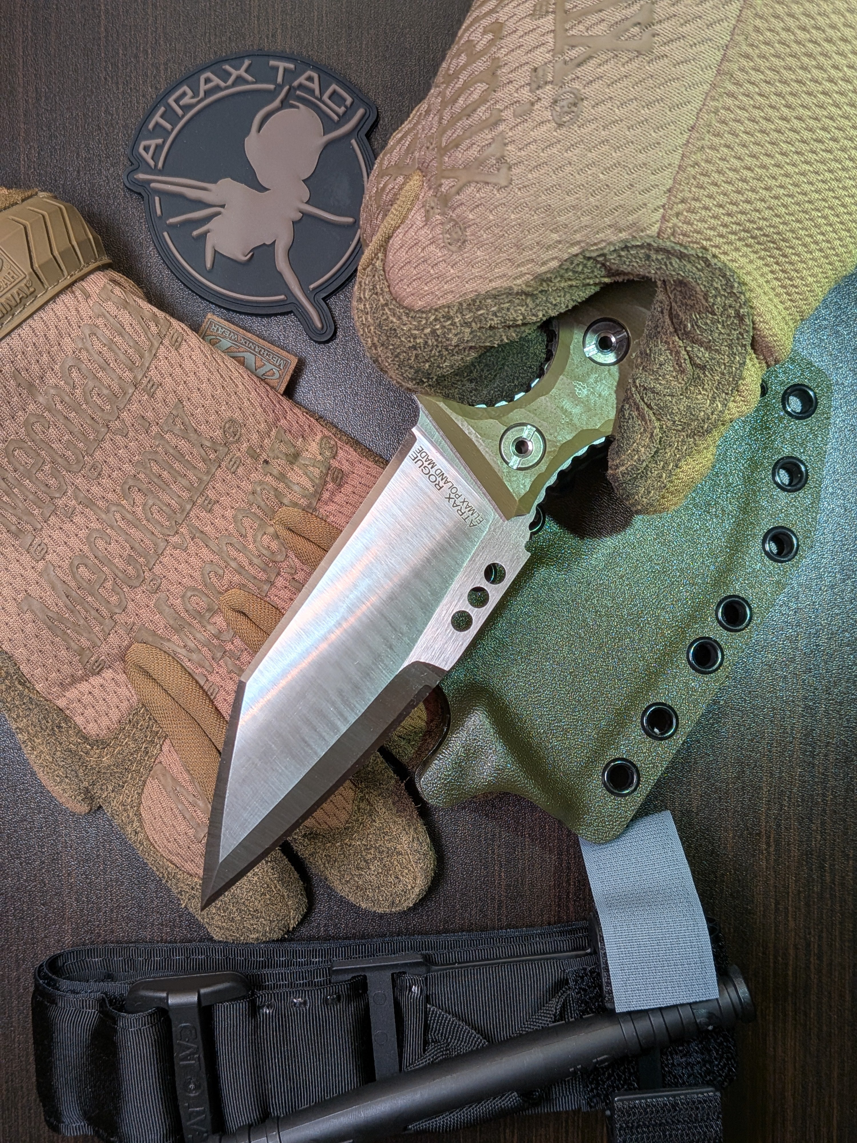 Atrax Rogue Tactical Knife with OD Green G10 Handle & Silver satin finish