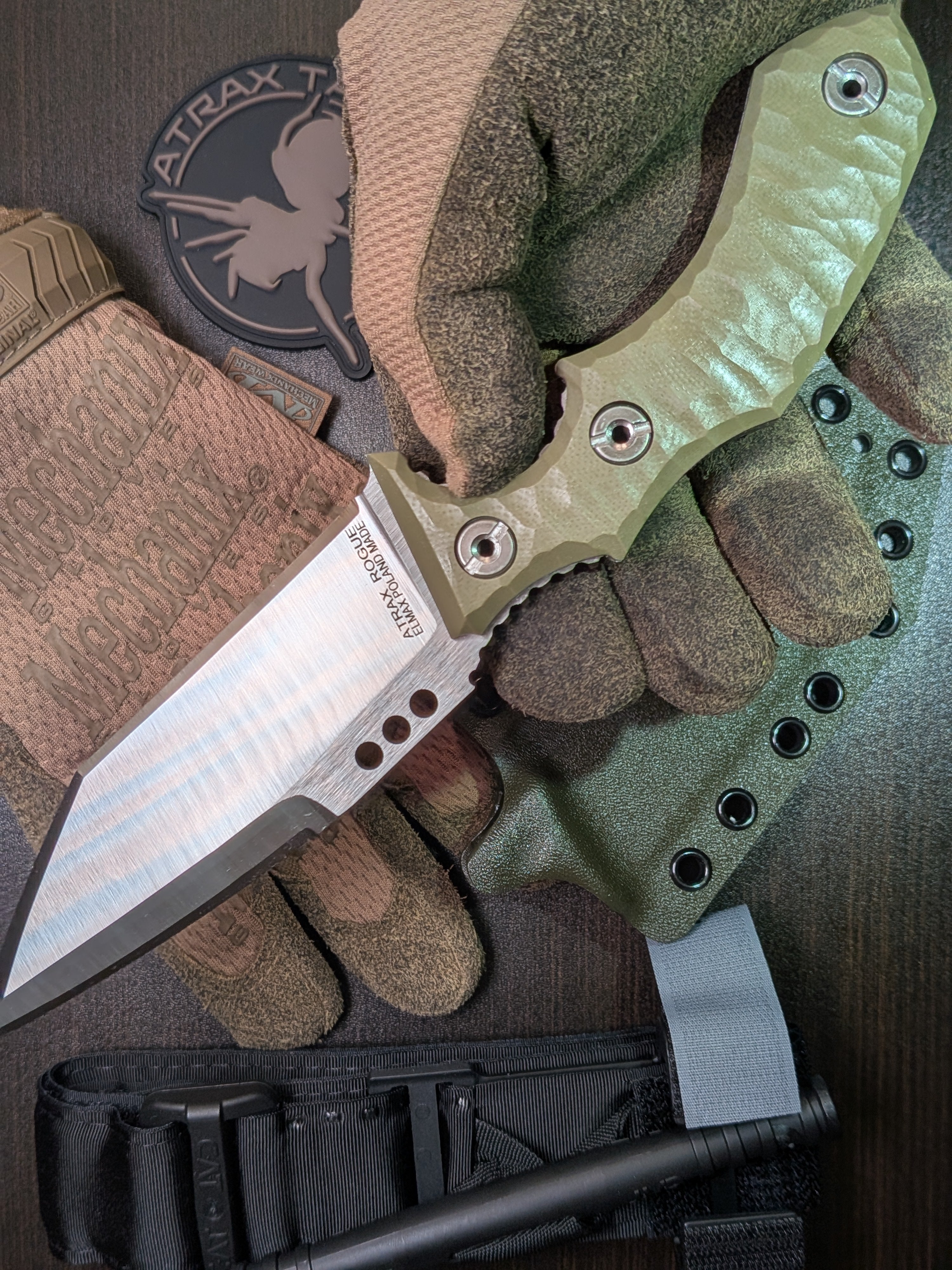 Atrax Rogue Tactical Knife with OD Green G10 Handle & Silver satin finish