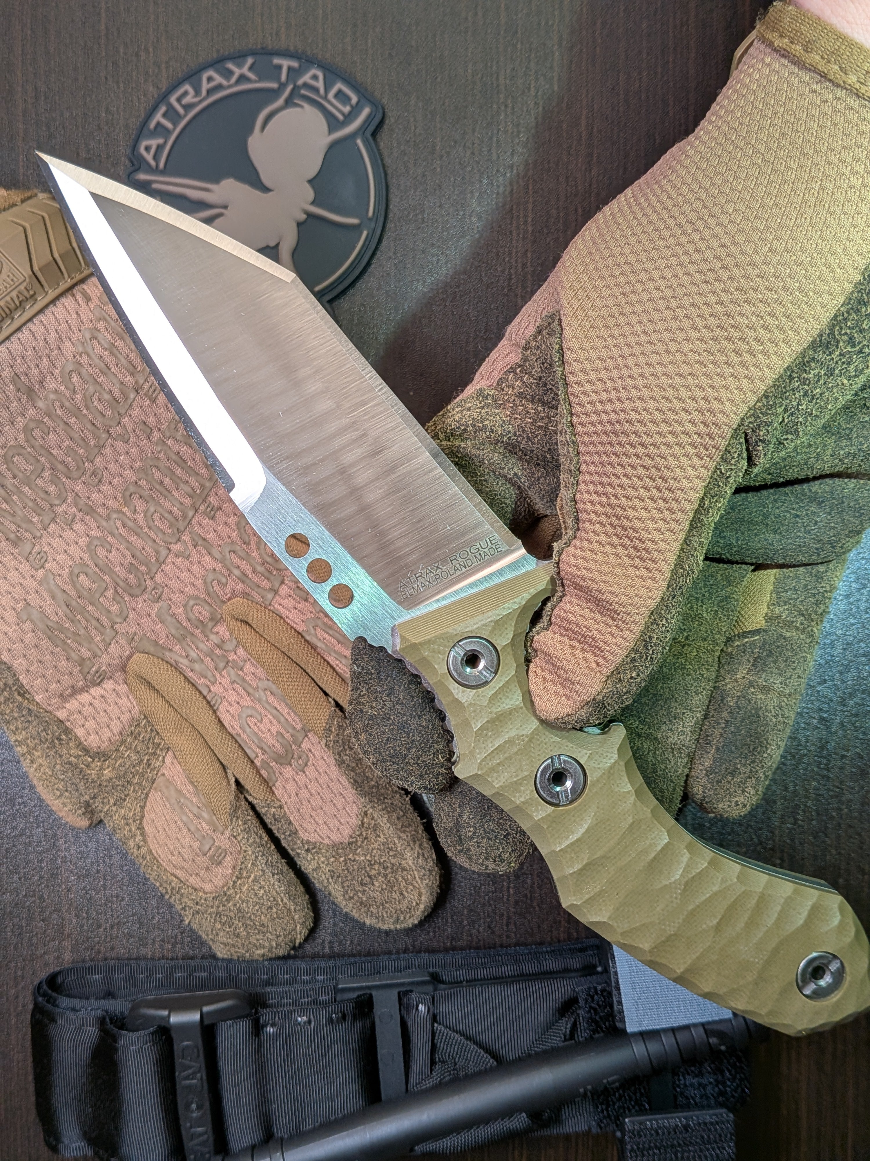 Atrax Rogue Tactical Knife with OD Green G10 Handle & Silver satin finish