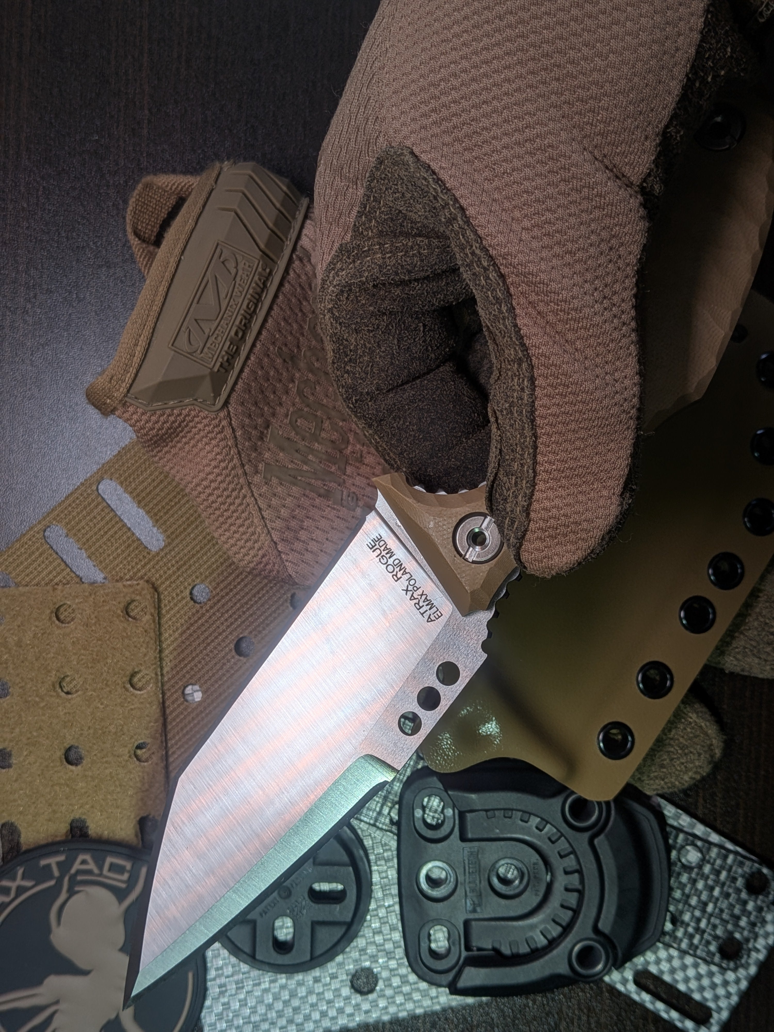 Atrax Rogue silver satin Tactical Knife with Brown G10 Handle