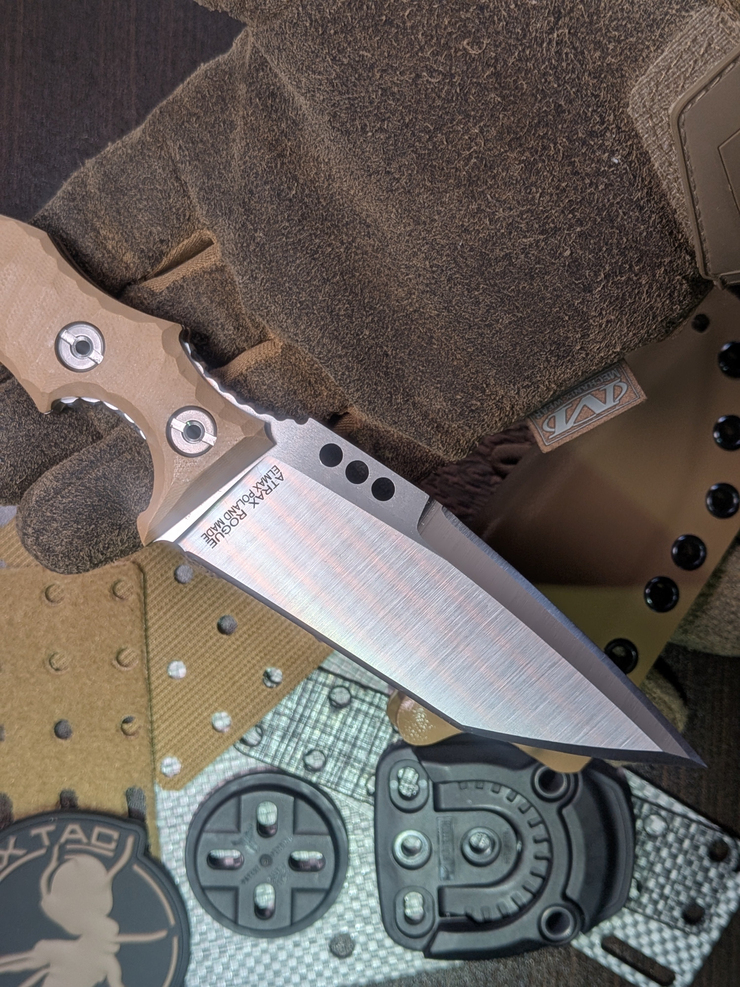 Atrax Rogue silver satin Tactical Knife with Brown G10 Handle