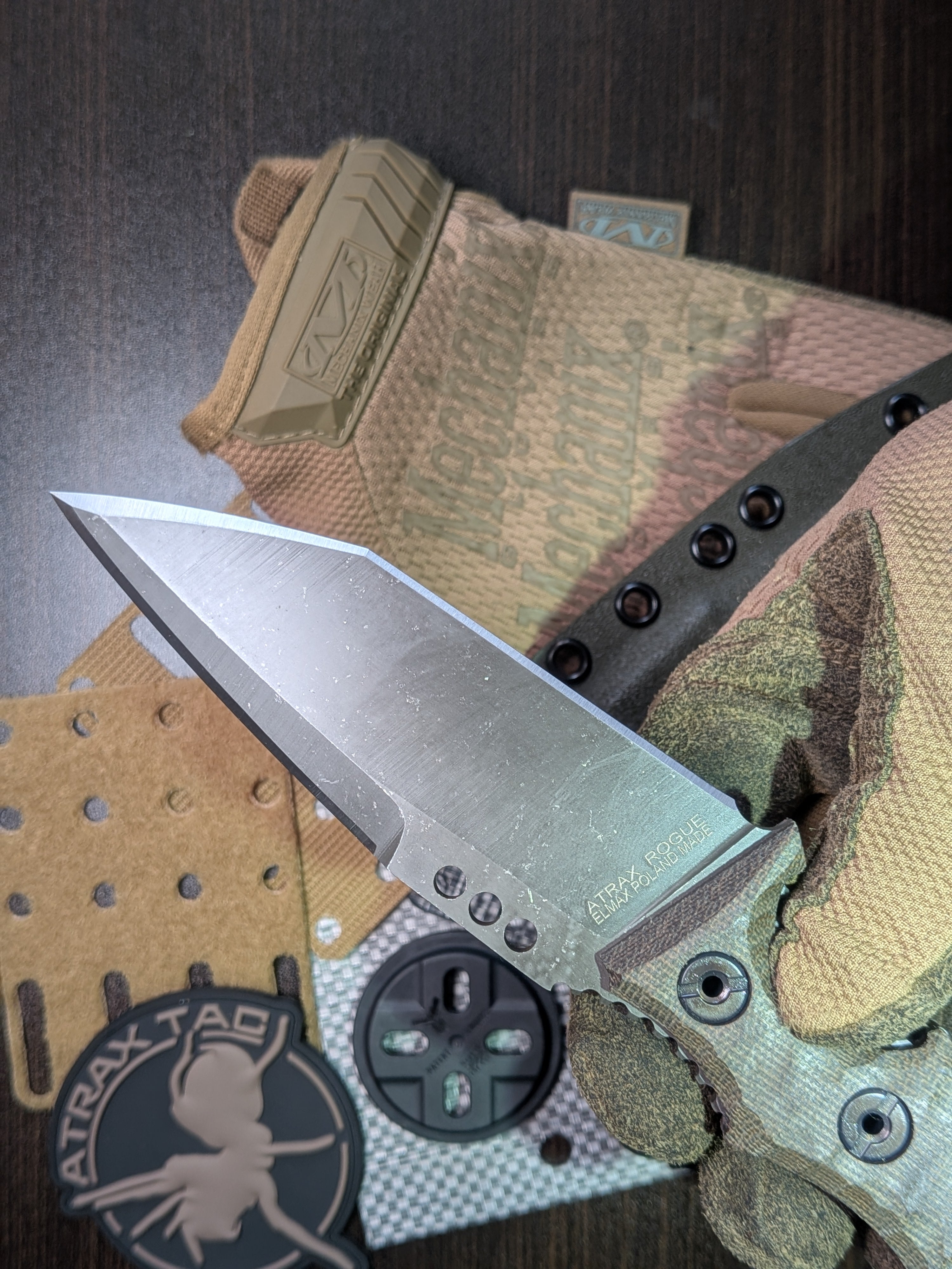Atrax Rogue Stonewashed Tactical Knife with Green Canvas Micarta Handle