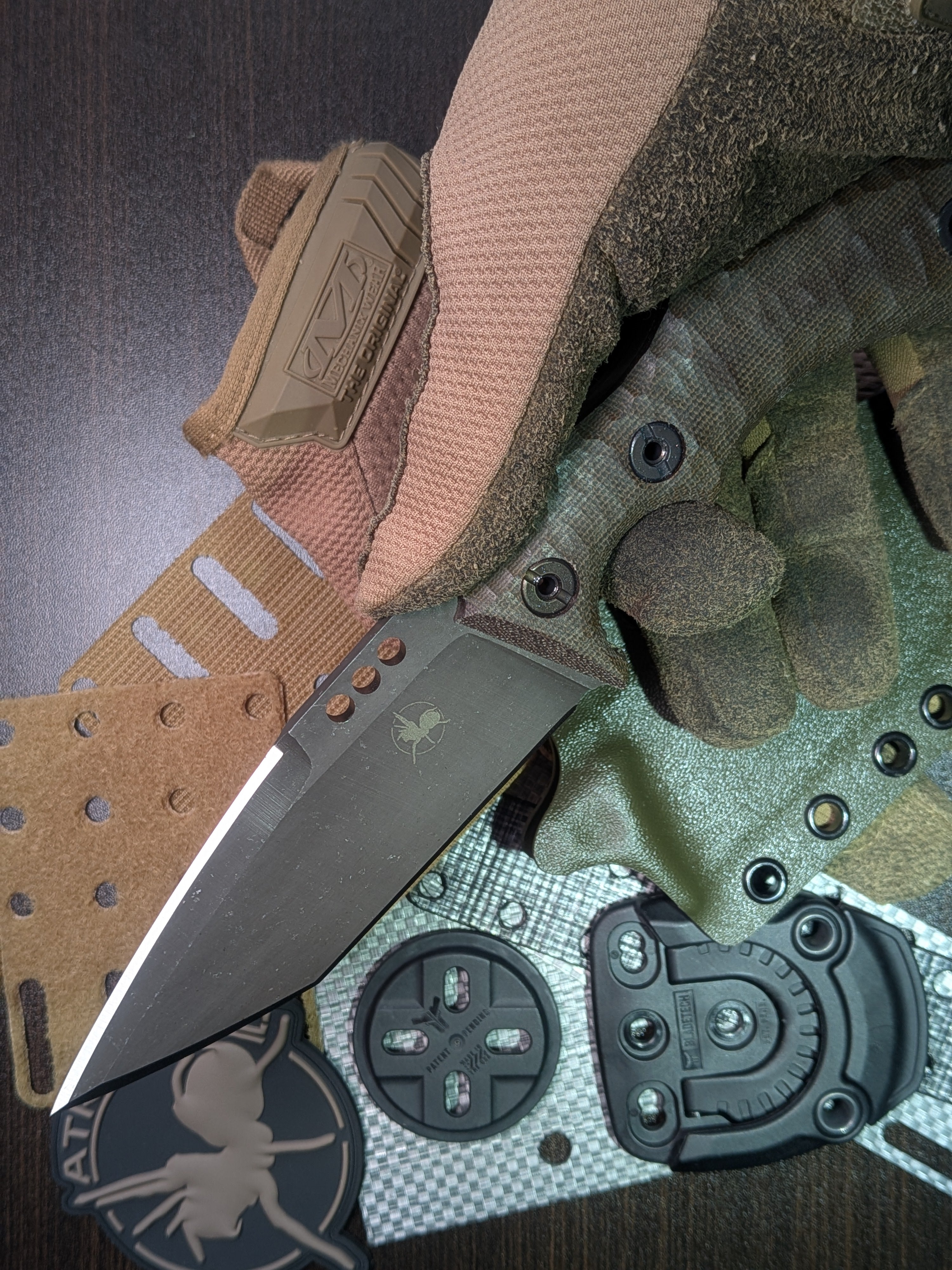Atrax Rogue Stonewashed Tactical Knife with Green Canvas Micarta Handle