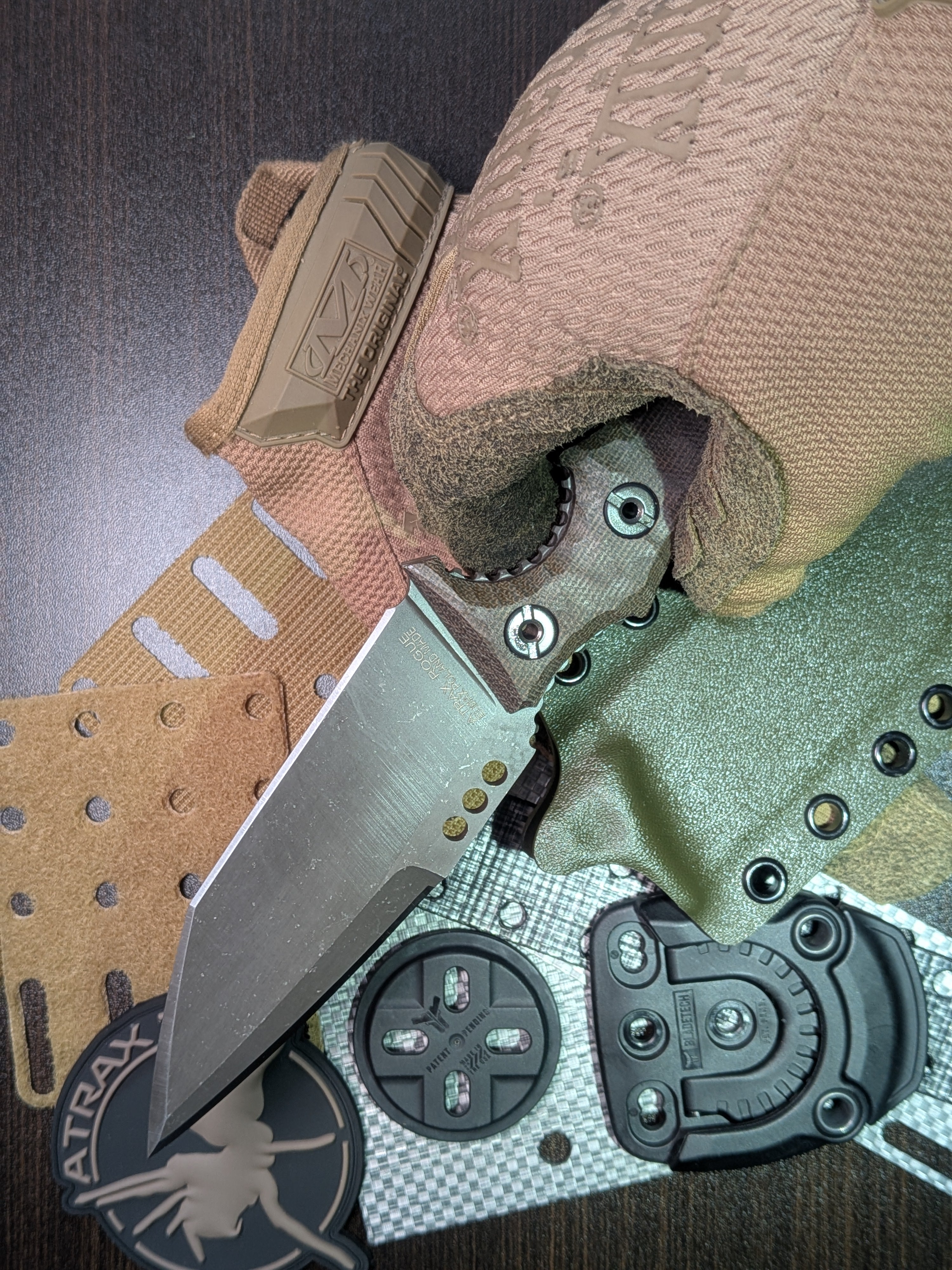 Atrax Rogue Stonewashed Tactical Knife with Green Canvas Micarta Handle