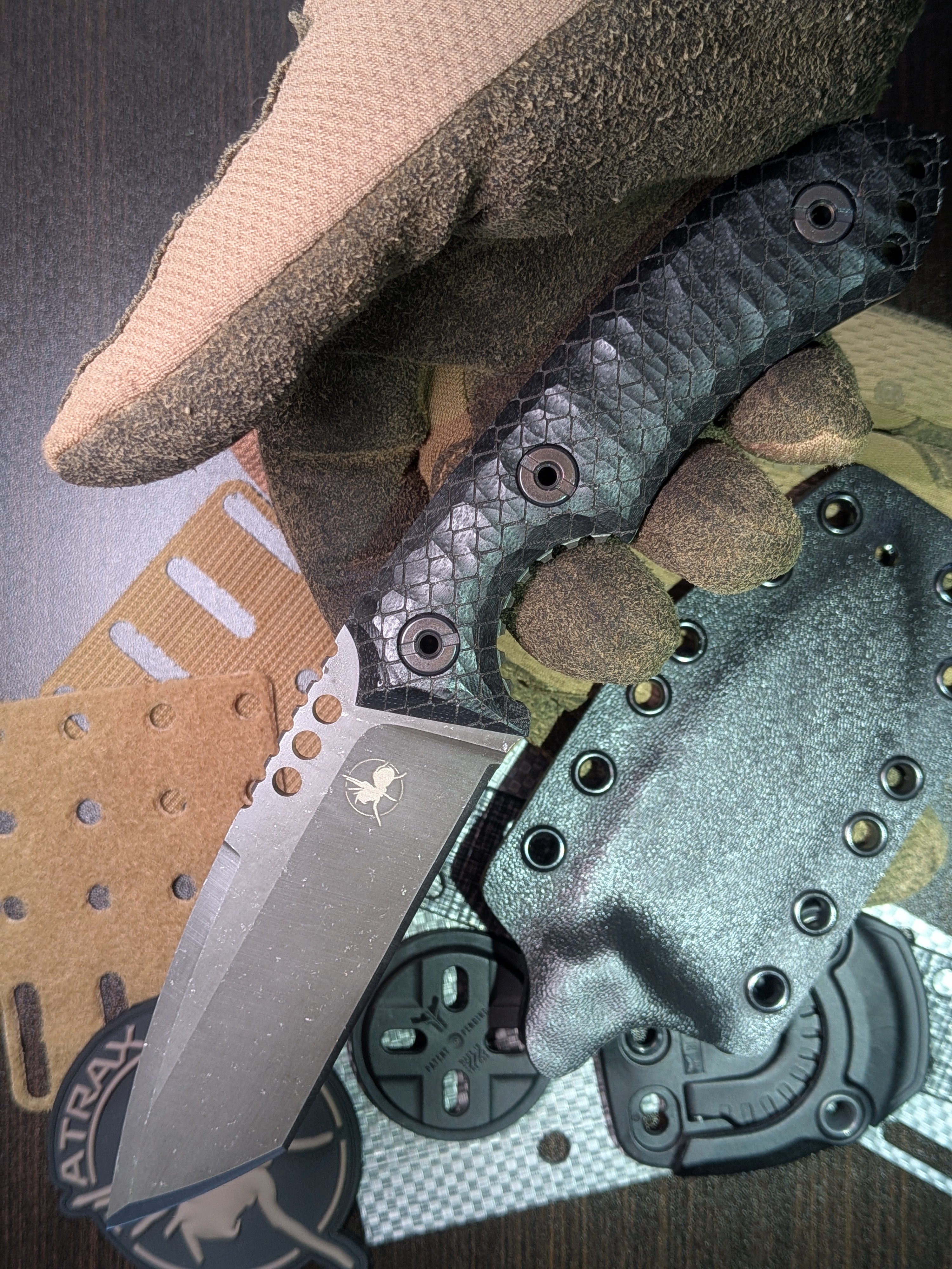 Atrax BOA Stonewashed Tactical Knife with Black G10 handle and Black Kydex