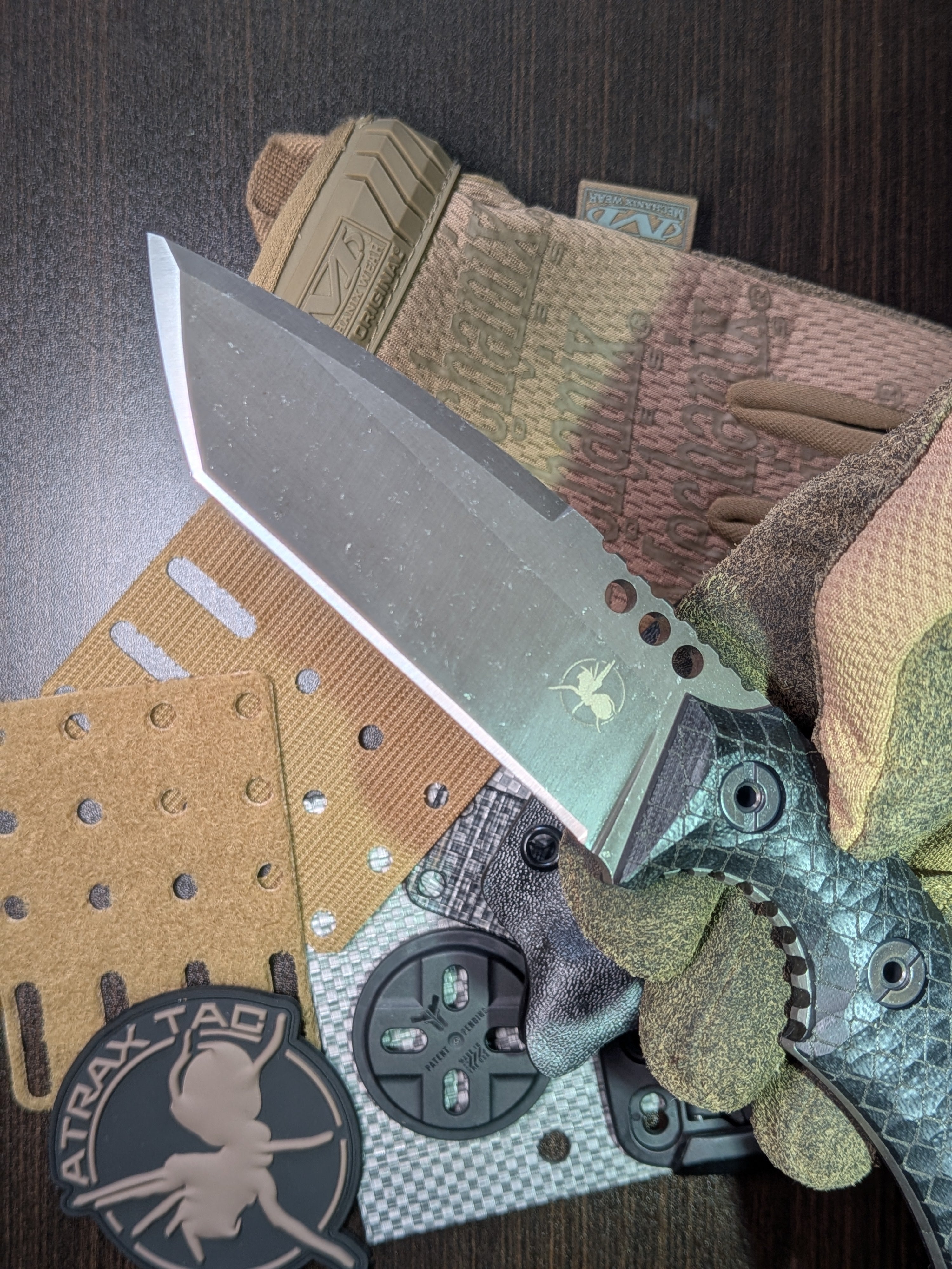 Atrax BOA Stonewashed Tactical Knife with Black G10 handle and Black Kydex