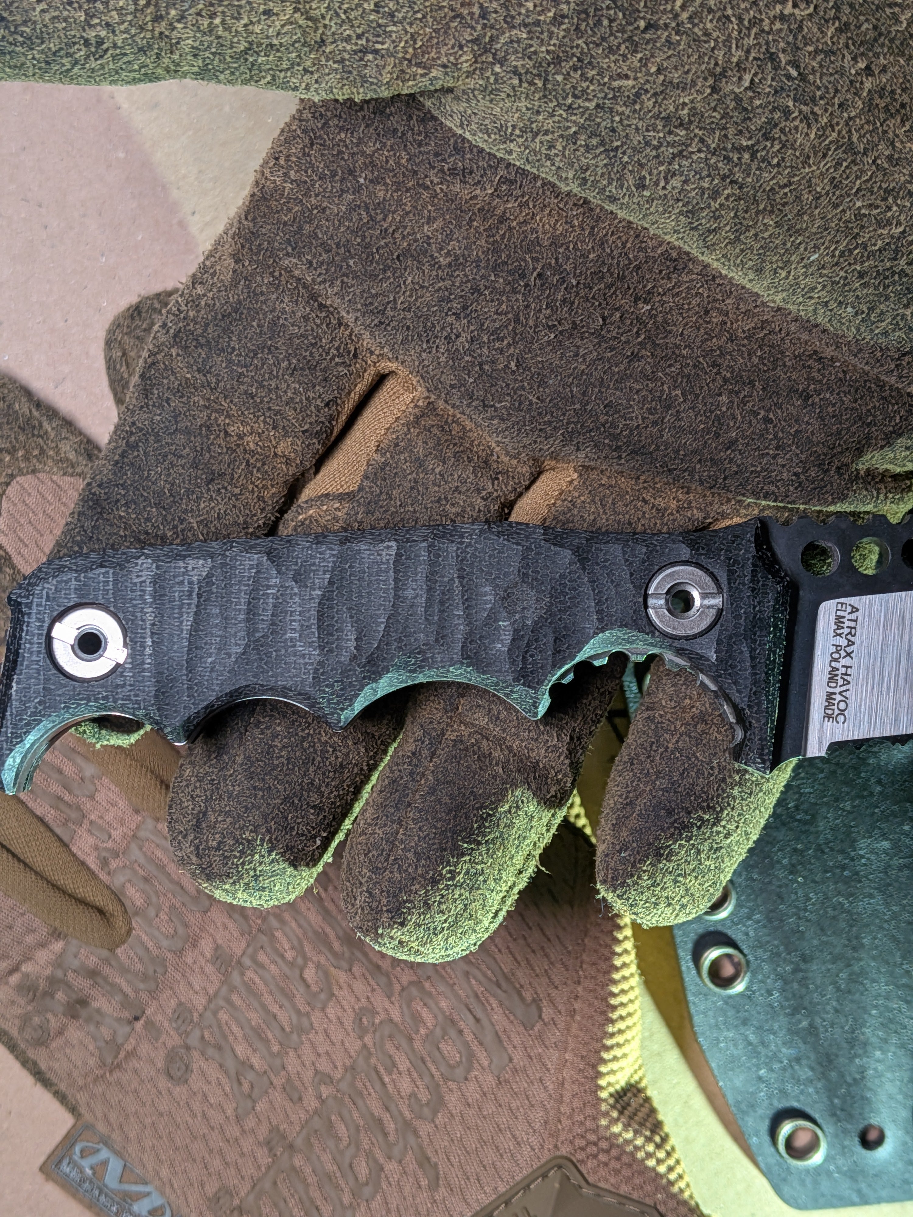 Atrax HAVOC silver satin Tactical Knife with Black Canvas Micarta handle