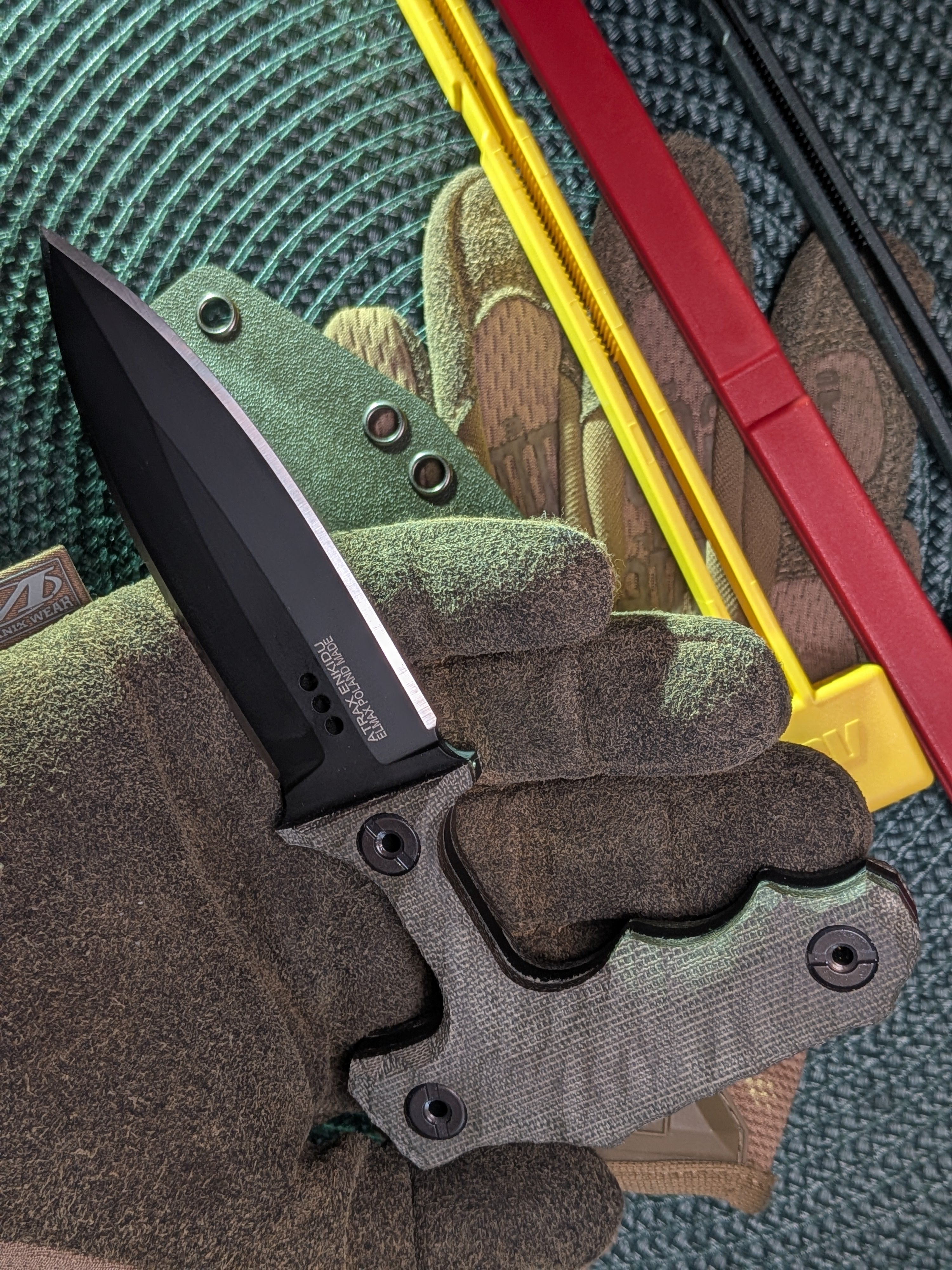 Atrax ENKIDU Tactical Push Knife with Green Handle & Armor Black Cerakote