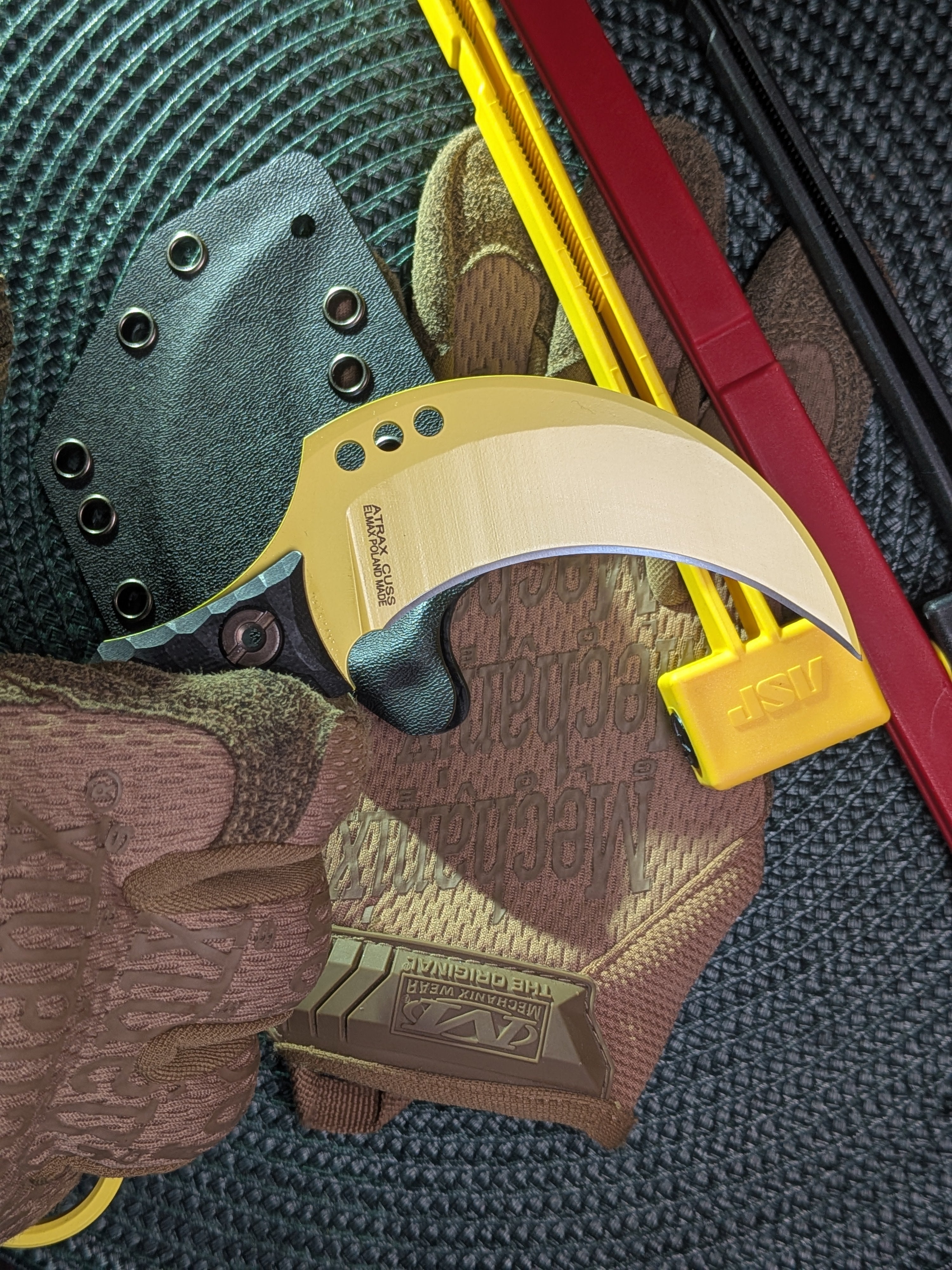 Atrax Cuss Karambit Knife with Black Handle & Lemon Zest Cerakote