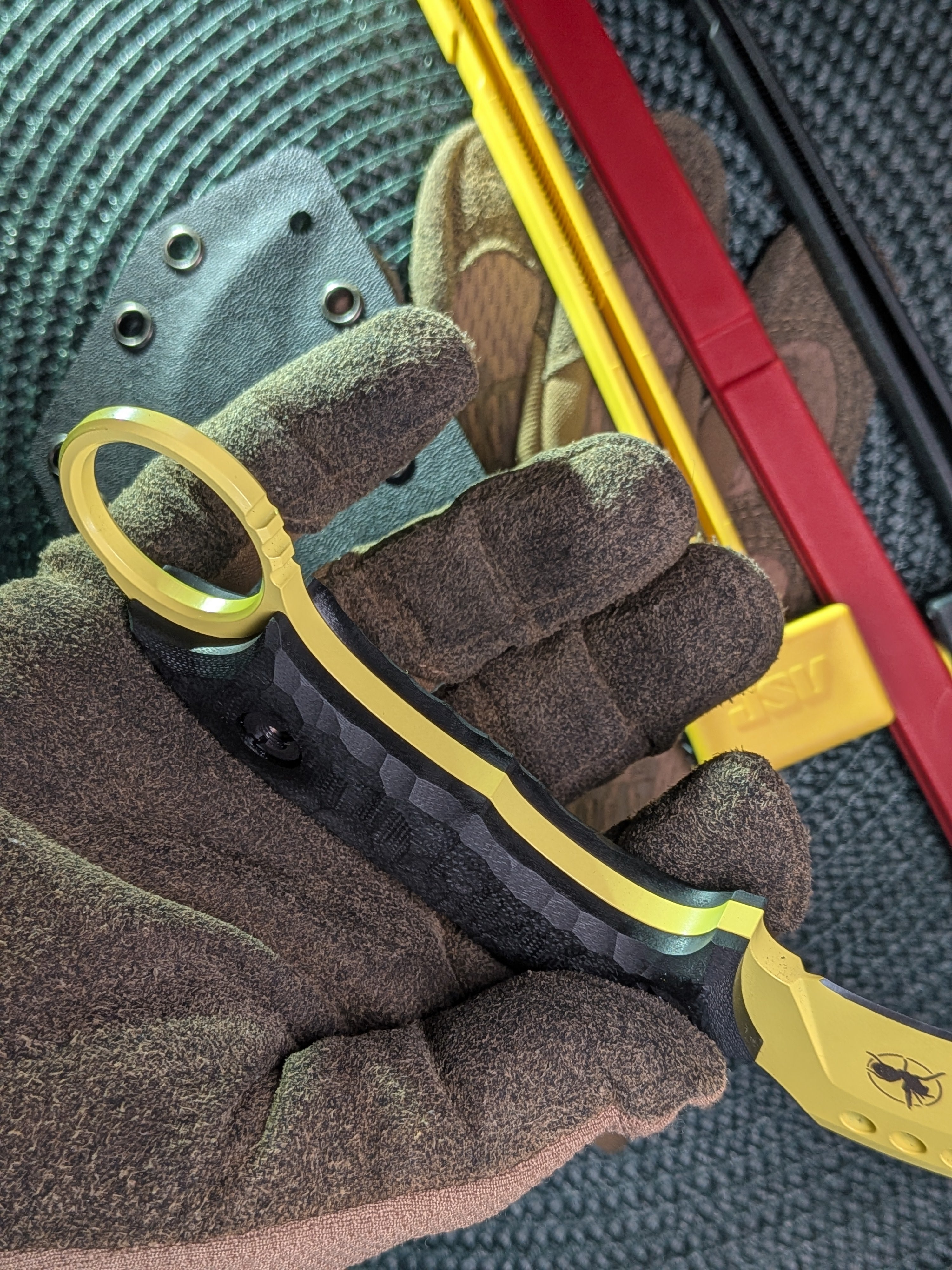 Atrax Cuss Karambit Knife with Black Handle & Lemon Zest Cerakote
