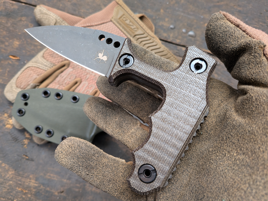 Atrax MORBIUS Tactical Push Knife with Green Canvas Micarta Handle & Stonewashed steel finish