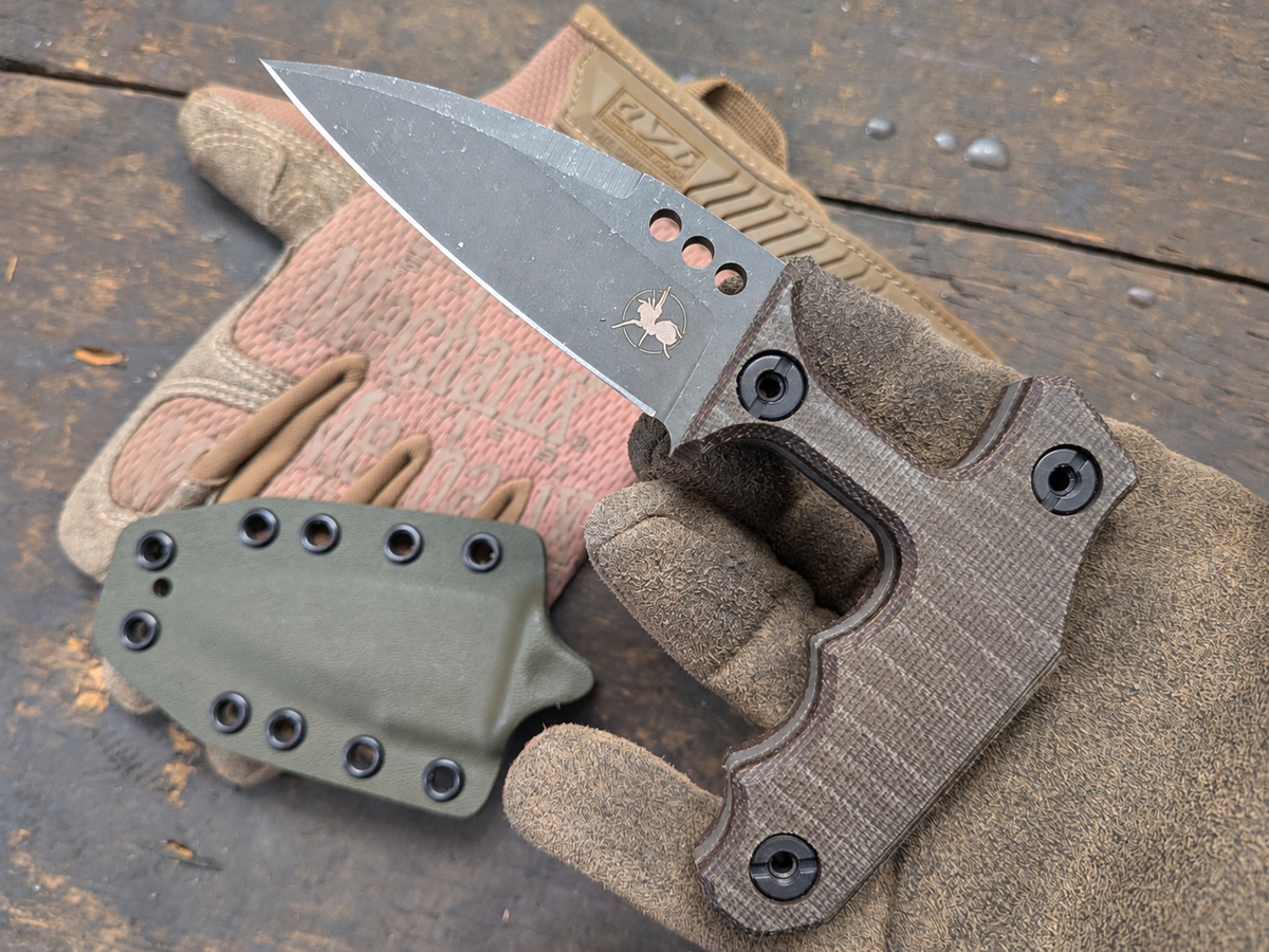 Atrax MORBIUS Tactical Push Knife with Green Canvas Micarta Handle & Stonewashed steel finish
