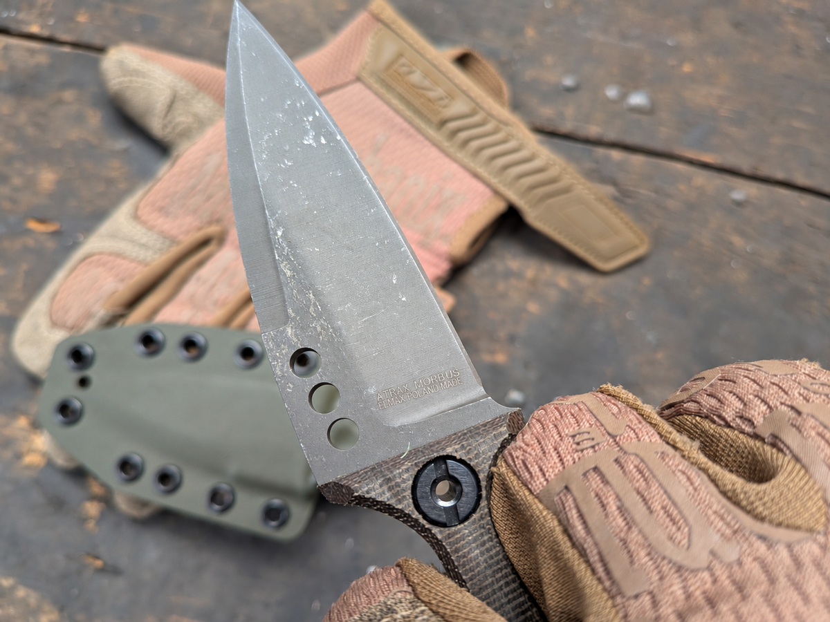 Atrax MORBIUS Tactical Push Knife with Green Canvas Micarta Handle & Stonewashed steel finish