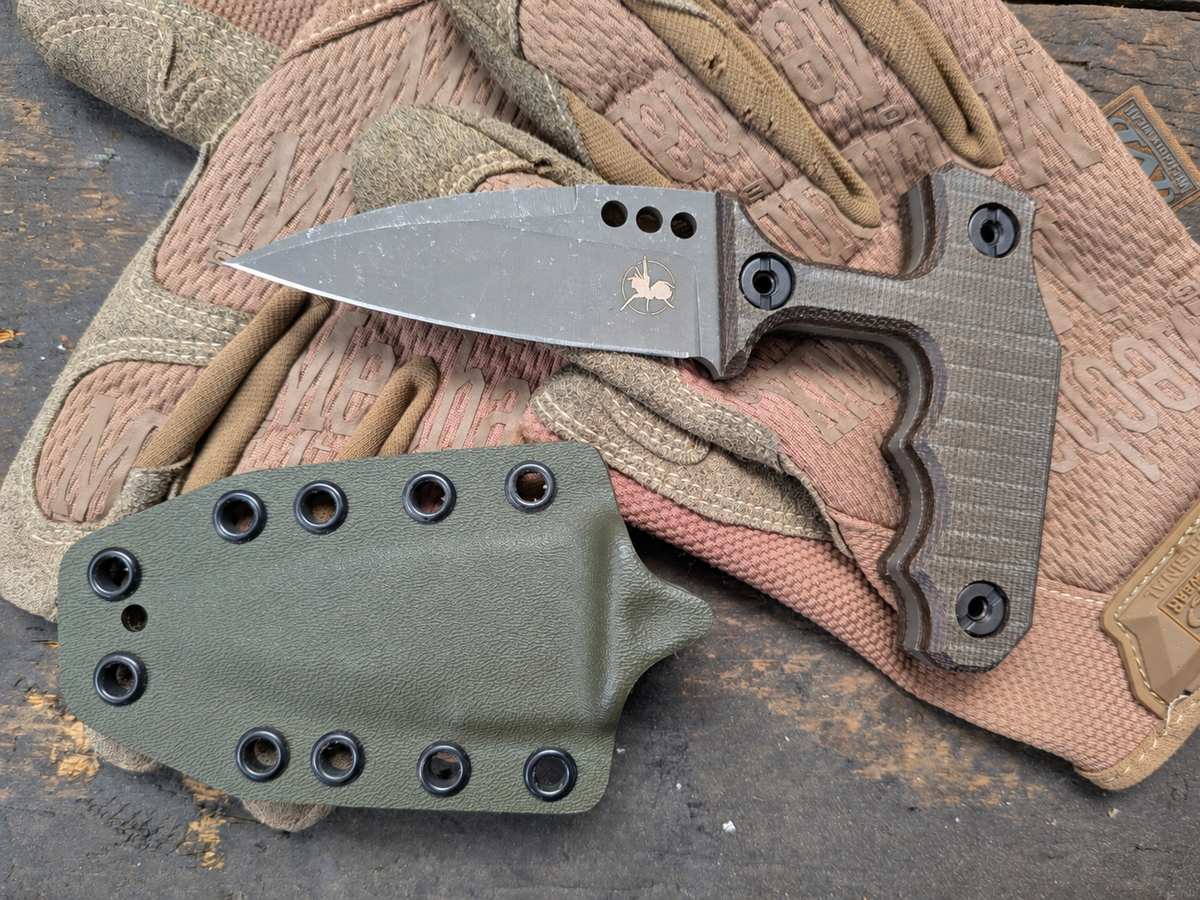 Atrax MORBIUS Tactical Push Knife with Green Canvas Micarta Handle & Stonewashed steel finish