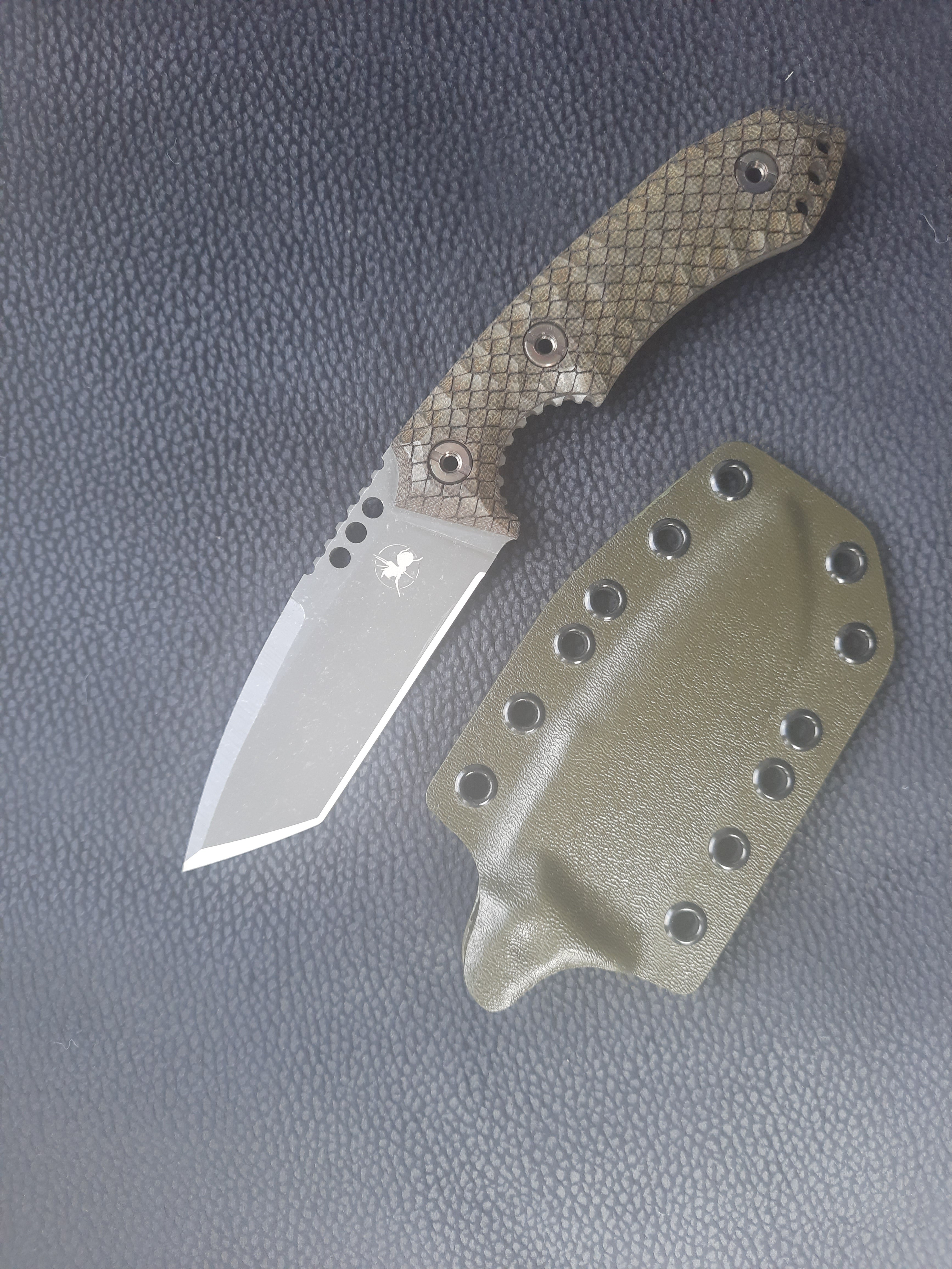 Atrax BOA Tactical Knife Stonewashed with Green Micarta Handle