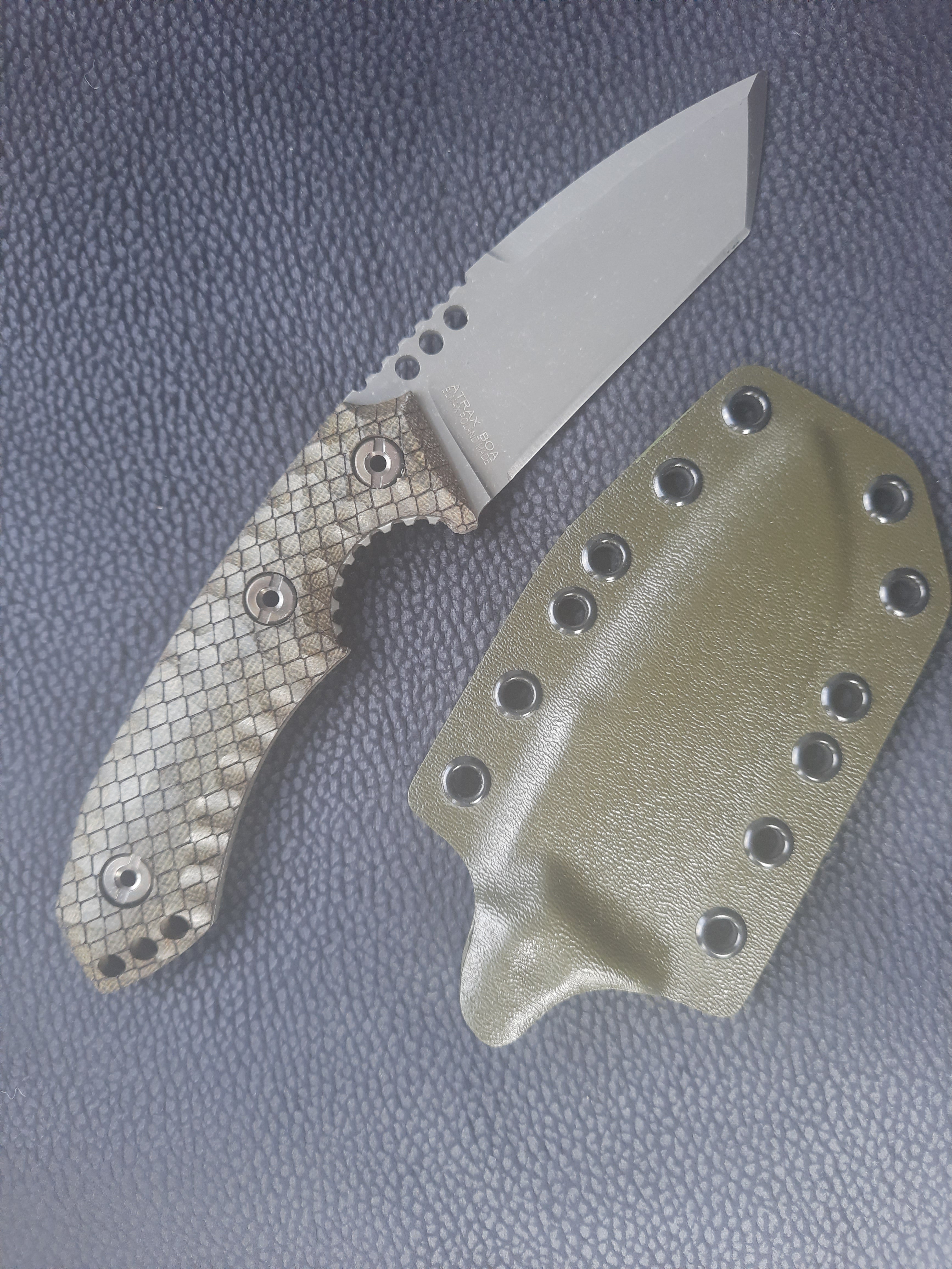 Atrax BOA Tactical Knife Stonewashed with Green Micarta Handle