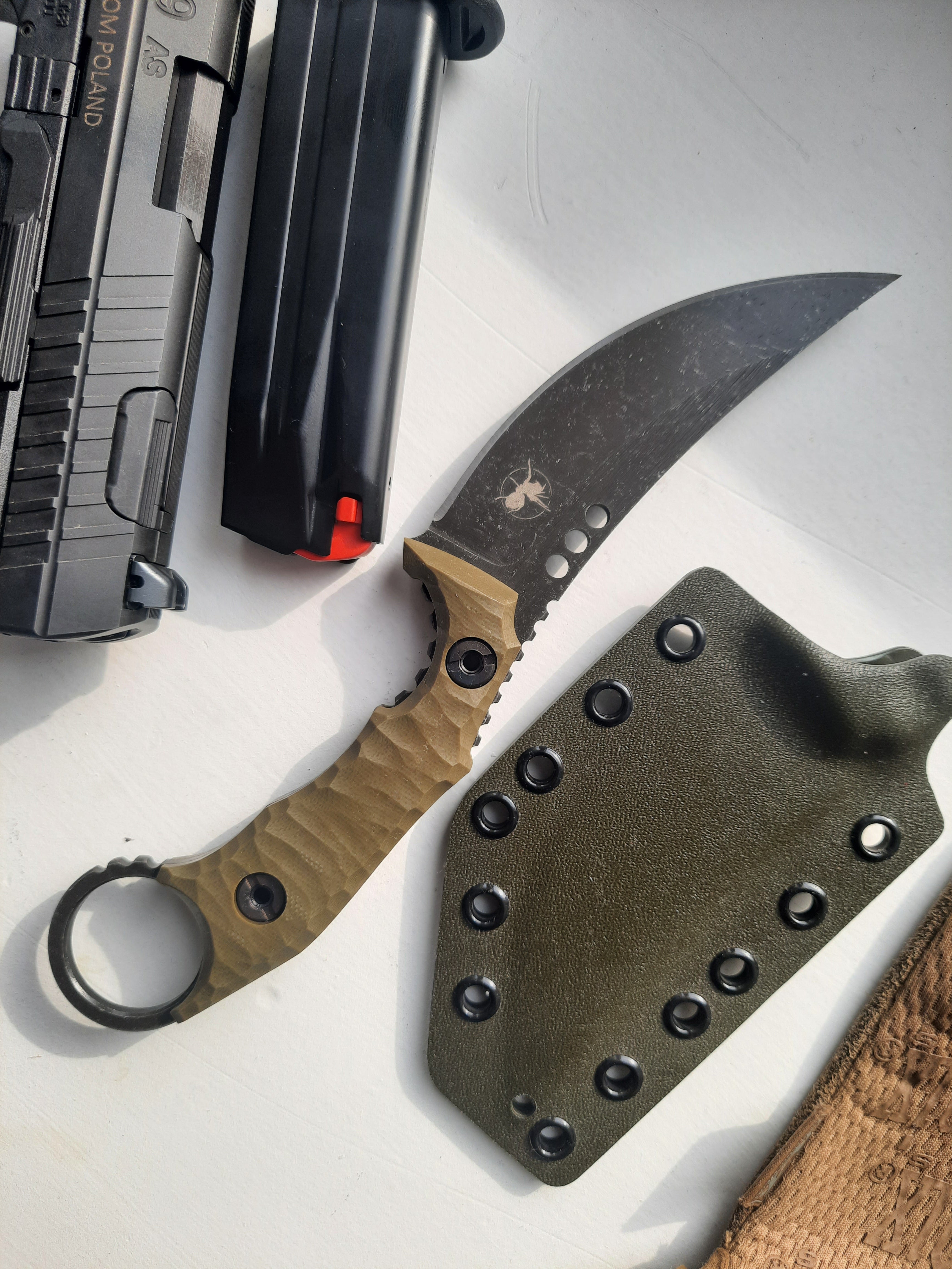 Atrax PLAGUE Tactical Ring Knife with OD Green G10 Handle & Stonewashed finish