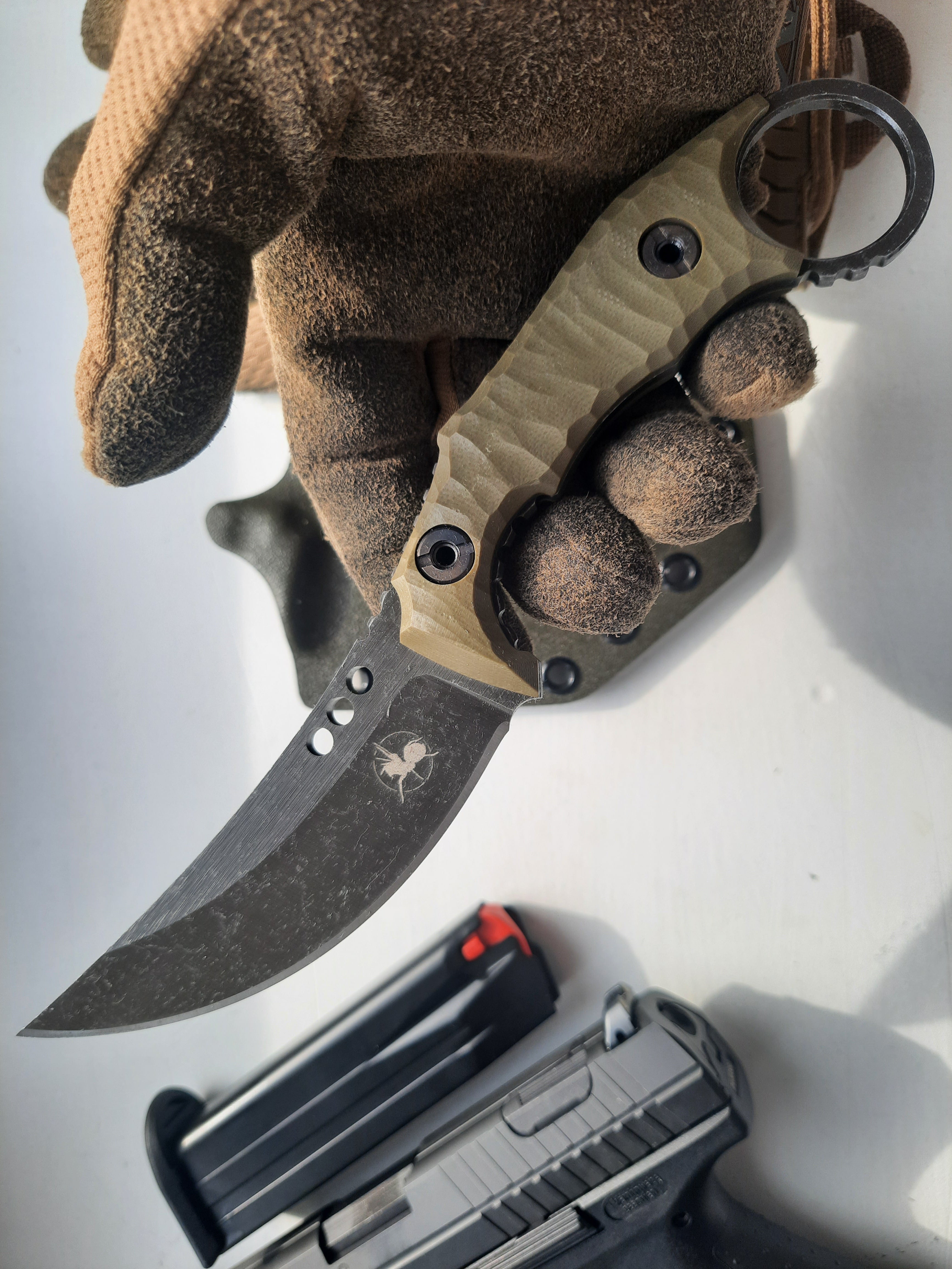 Atrax PLAGUE Tactical Ring Knife with OD Green G10 Handle & Stonewashed finish