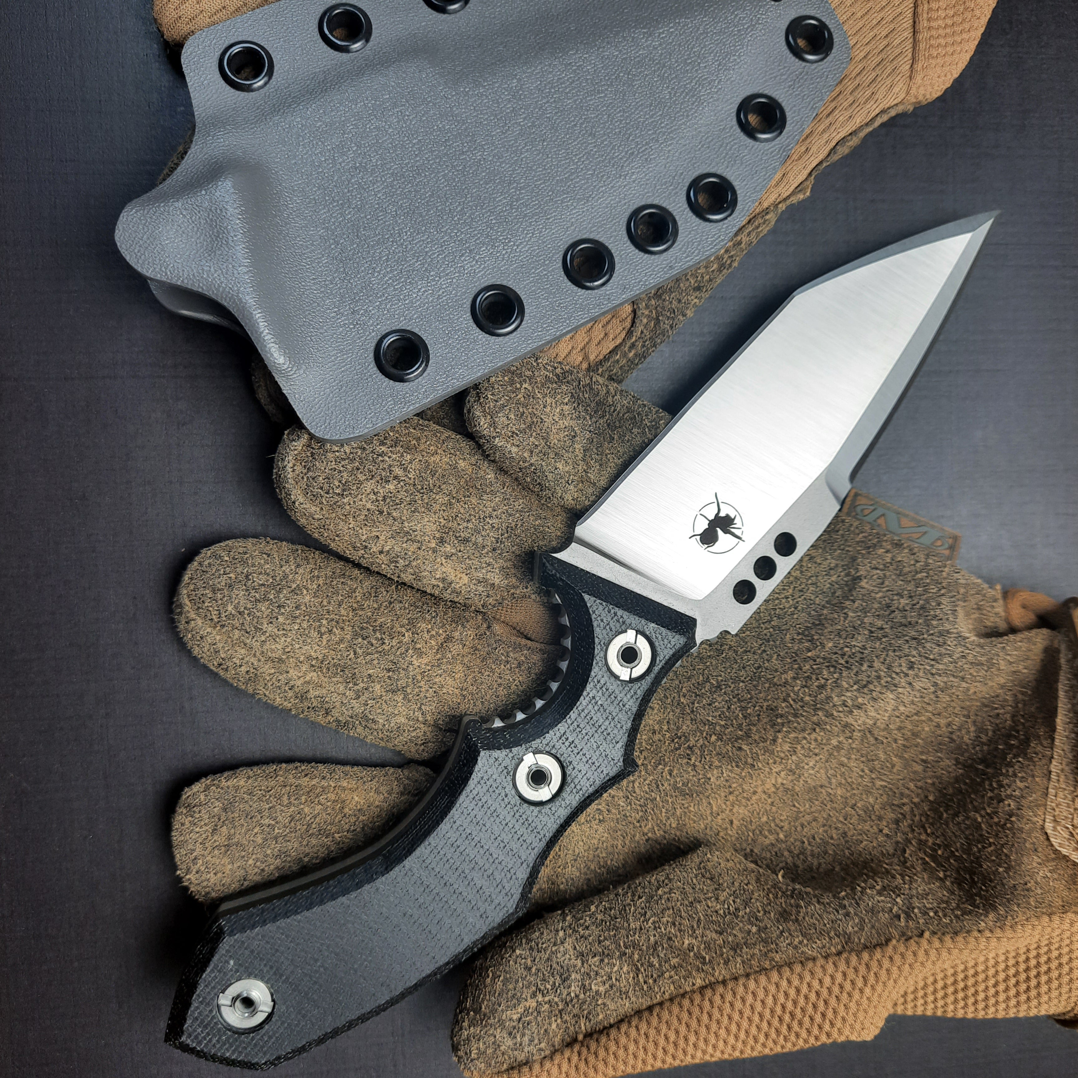 Atrax Rogue Tactical Knife with Black Canvas Micarta Handle & Silver satin finish