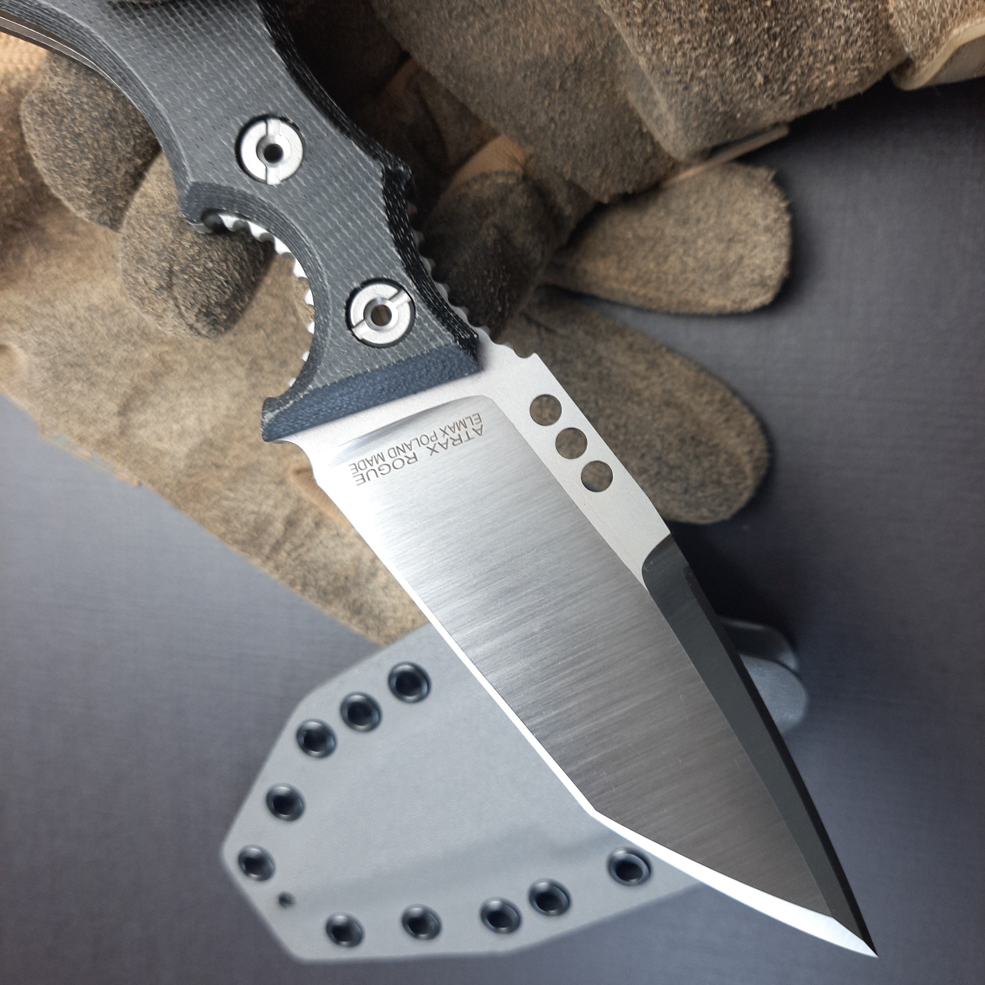 Atrax Rogue Tactical Knife with Black Canvas Micarta Handle & Silver satin finish