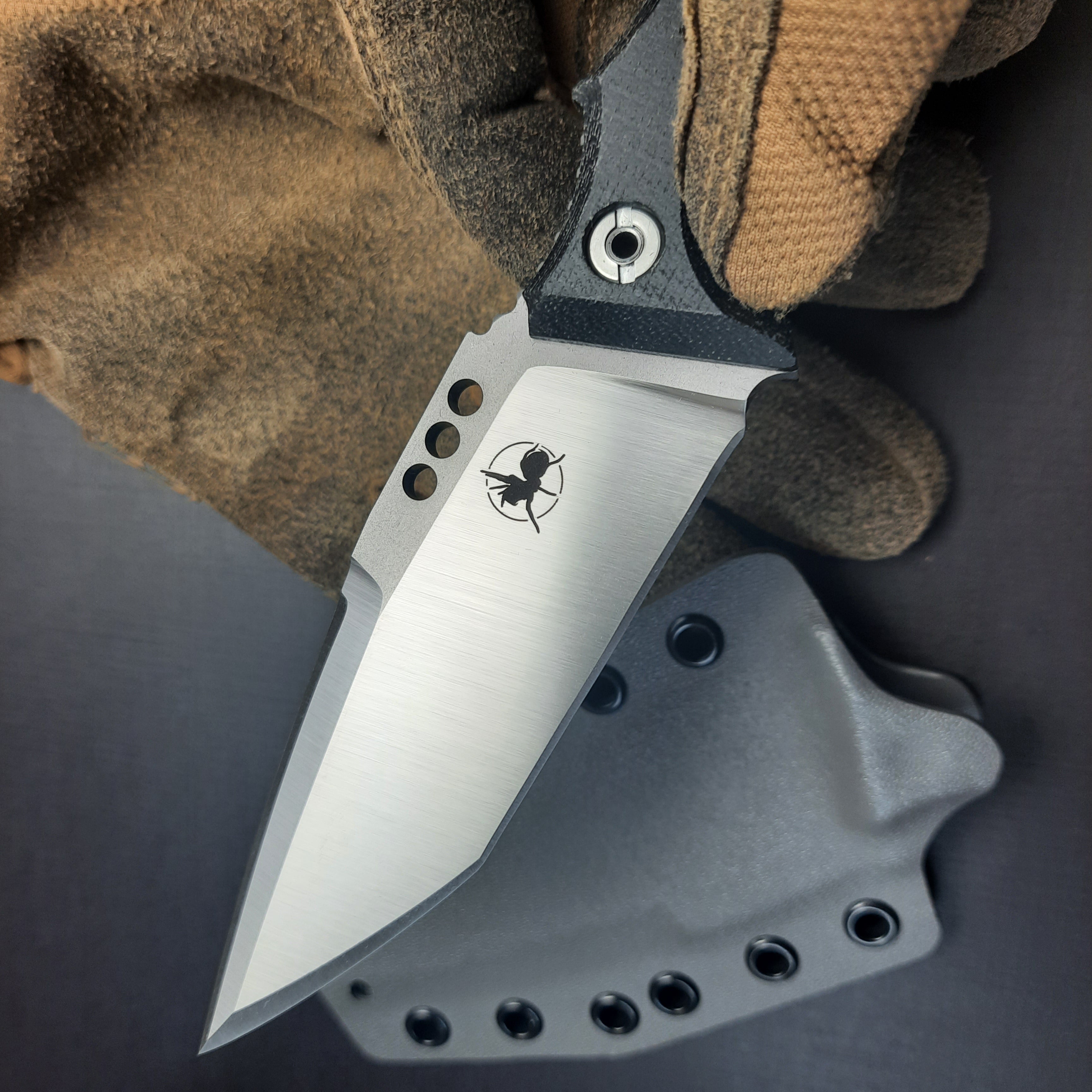 Atrax Rogue Tactical Knife with Black Canvas Micarta Handle & Silver satin finish