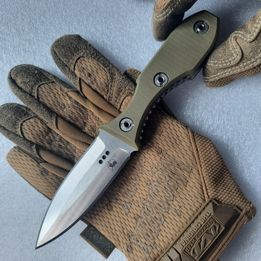 ATRAX SCOURGE DAGGER — Silver Satin, rękojeść G10 OD Green
