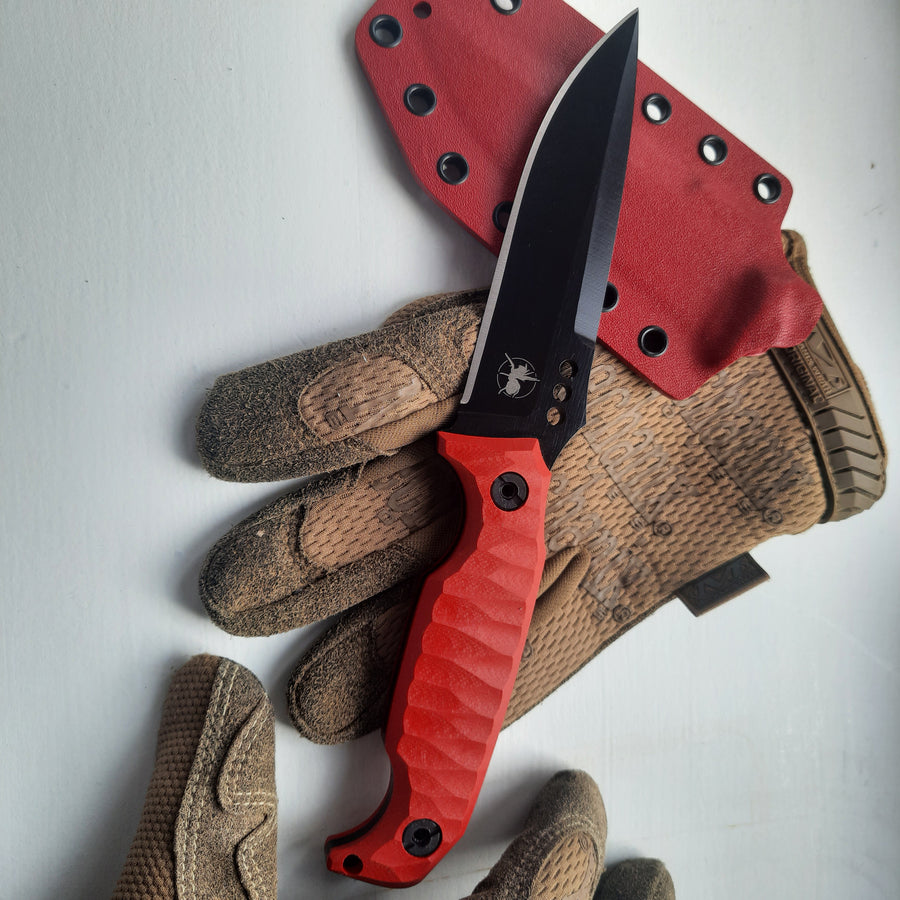 ATRAX MARDUK — nóż EDC, LR Black Cerakote, czerwona rękojeść G10