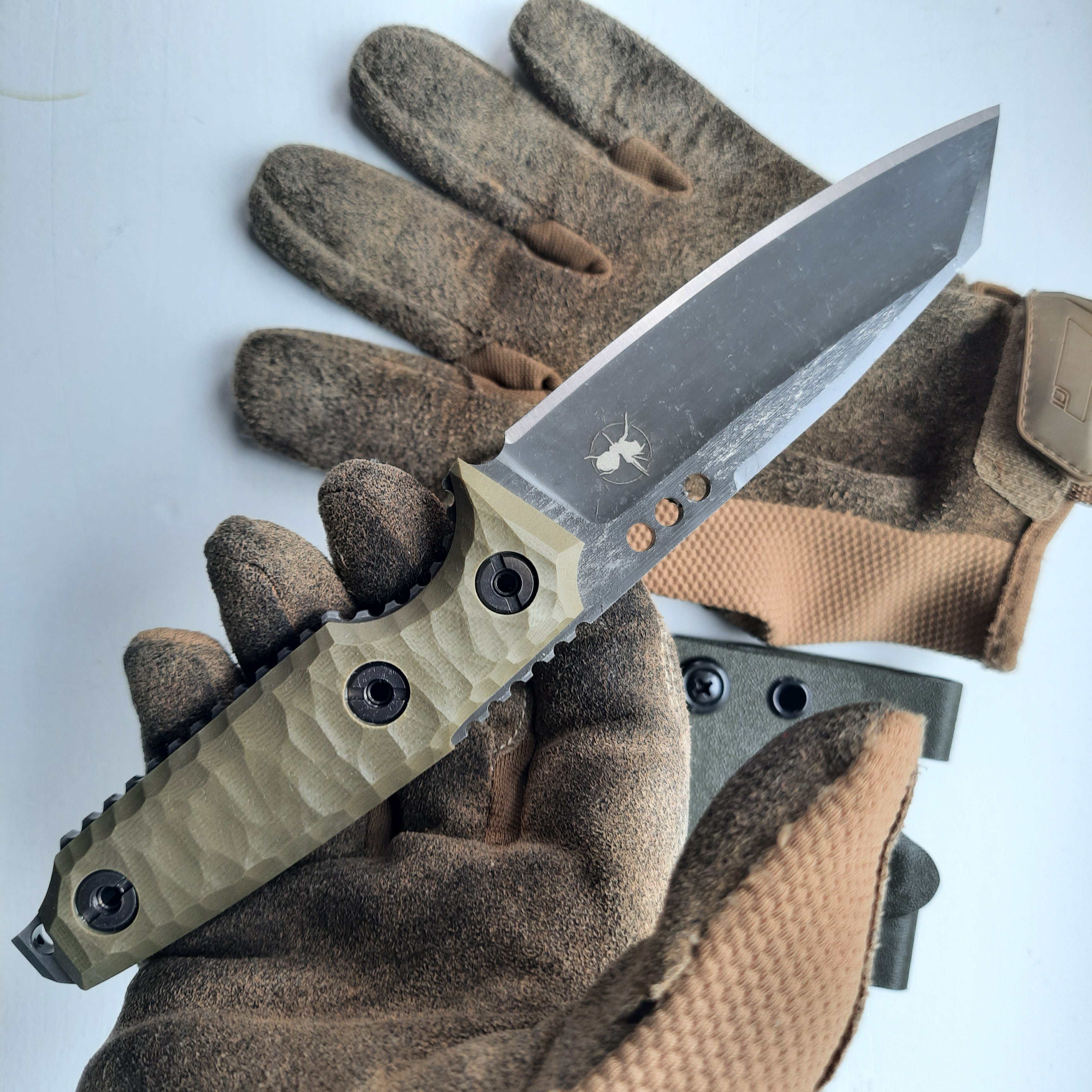 Atrax ILLICIT Tactical Knife Stonewashed with OD Green Handle
