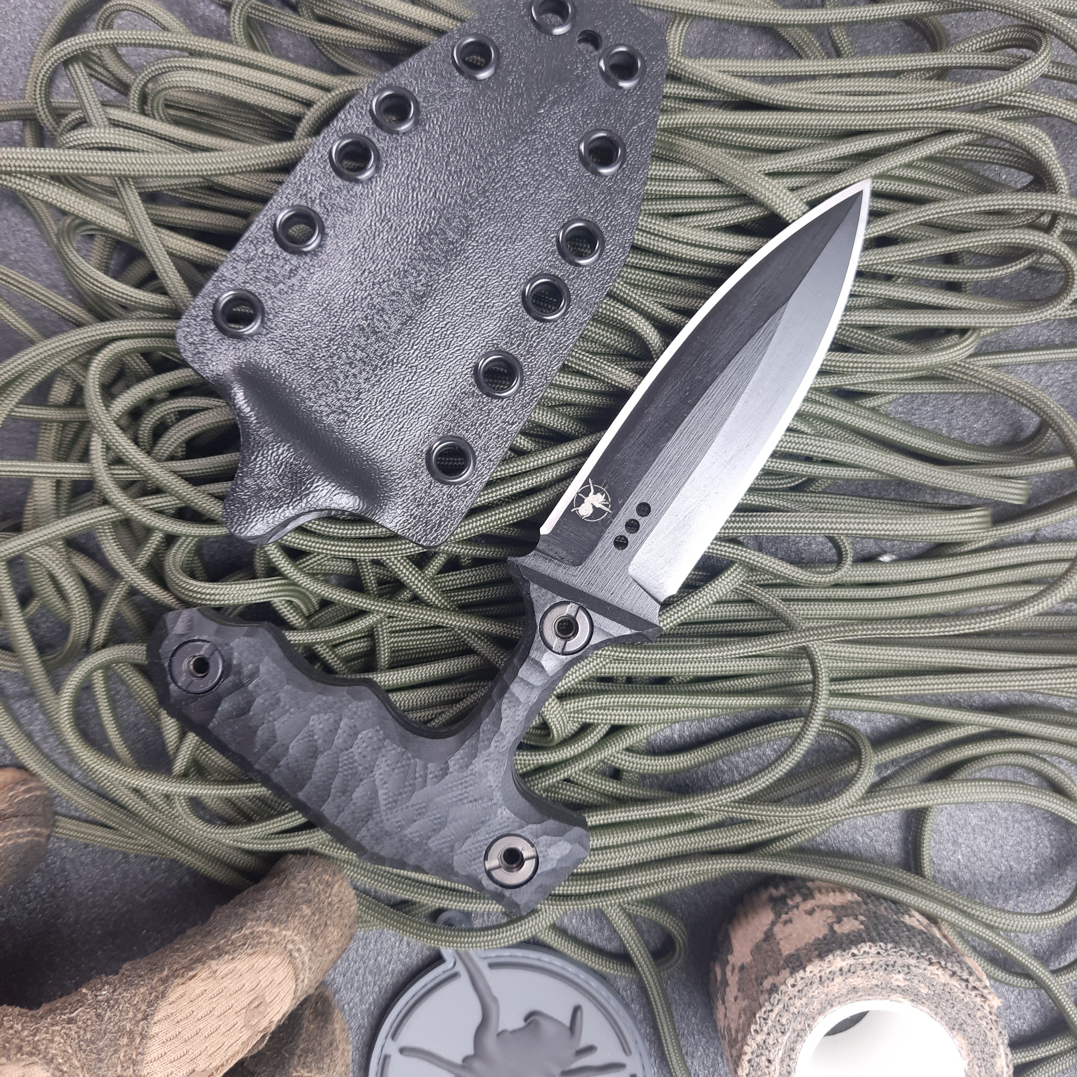 Nóż taktyczny Atrax ENKIDU z czarną rękojeścią i wykończeniem LR Black Cerakote