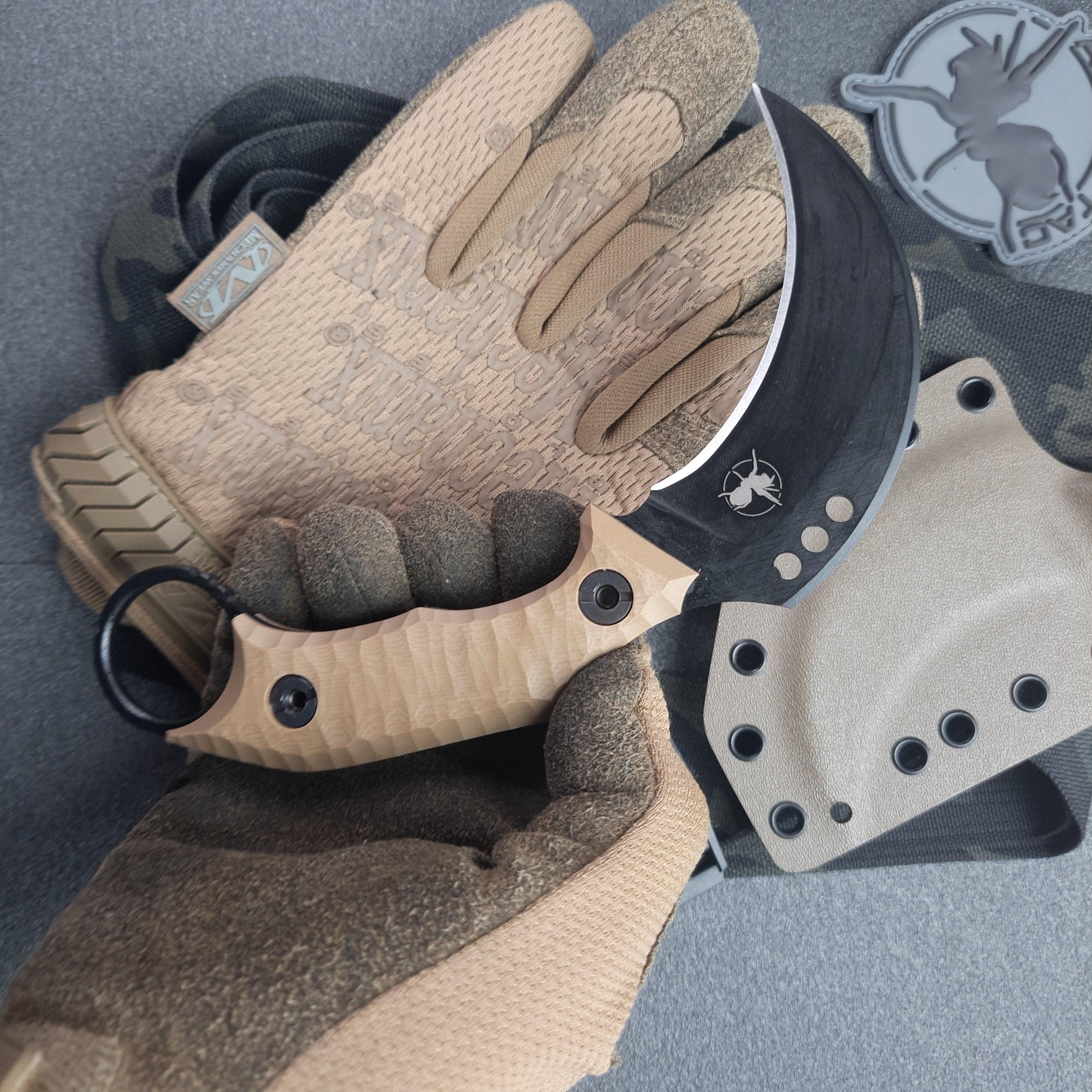 Atrax Cuss Karambit Knife with Brown G10 Handle & Armor Black Cerakote