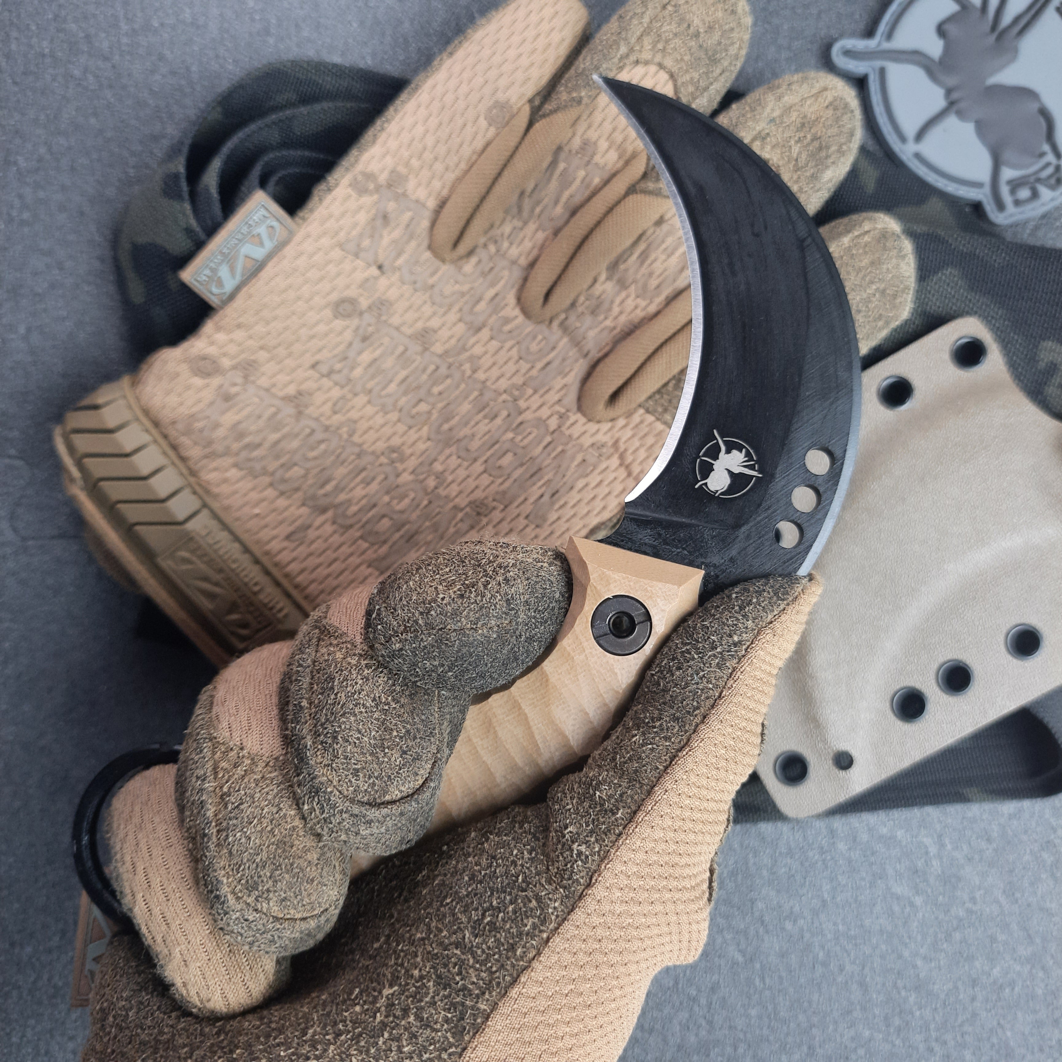 Atrax Cuss Karambit Knife with Brown G10 Handle & Armor Black Cerakote