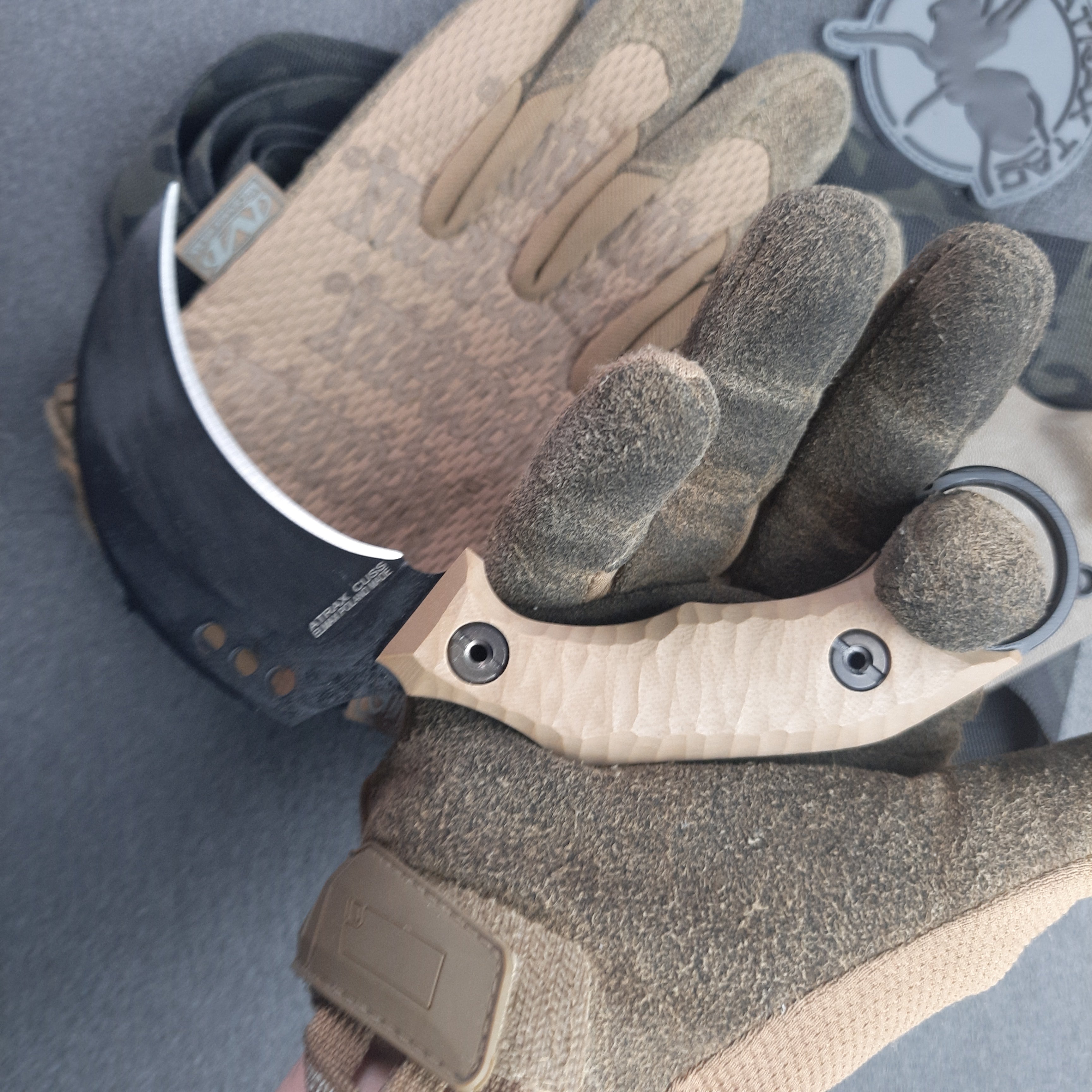 Atrax Cuss Karambit Knife with Brown G10 Handle & Armor Black Cerakote