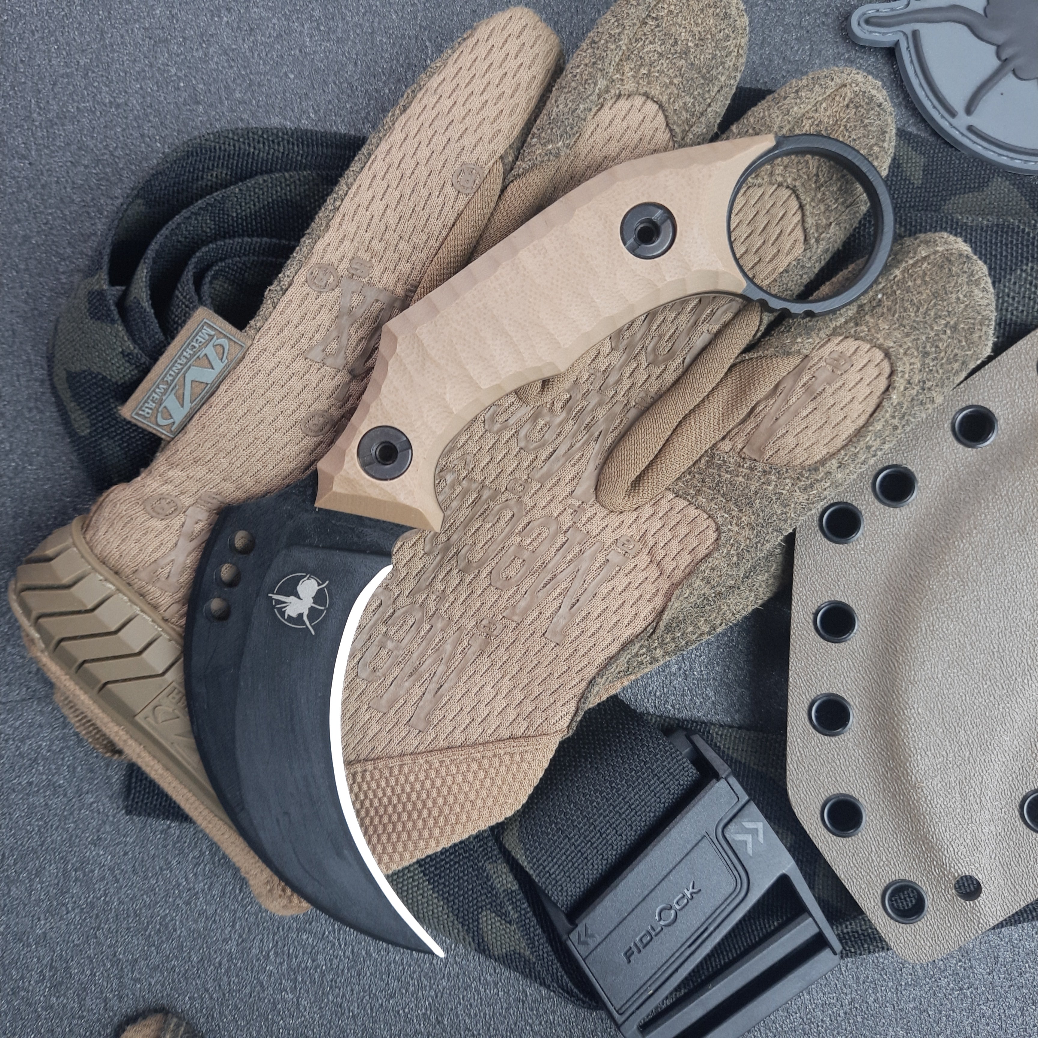 Atrax Cuss Karambit Knife with Brown G10 Handle & Armor Black Cerakote